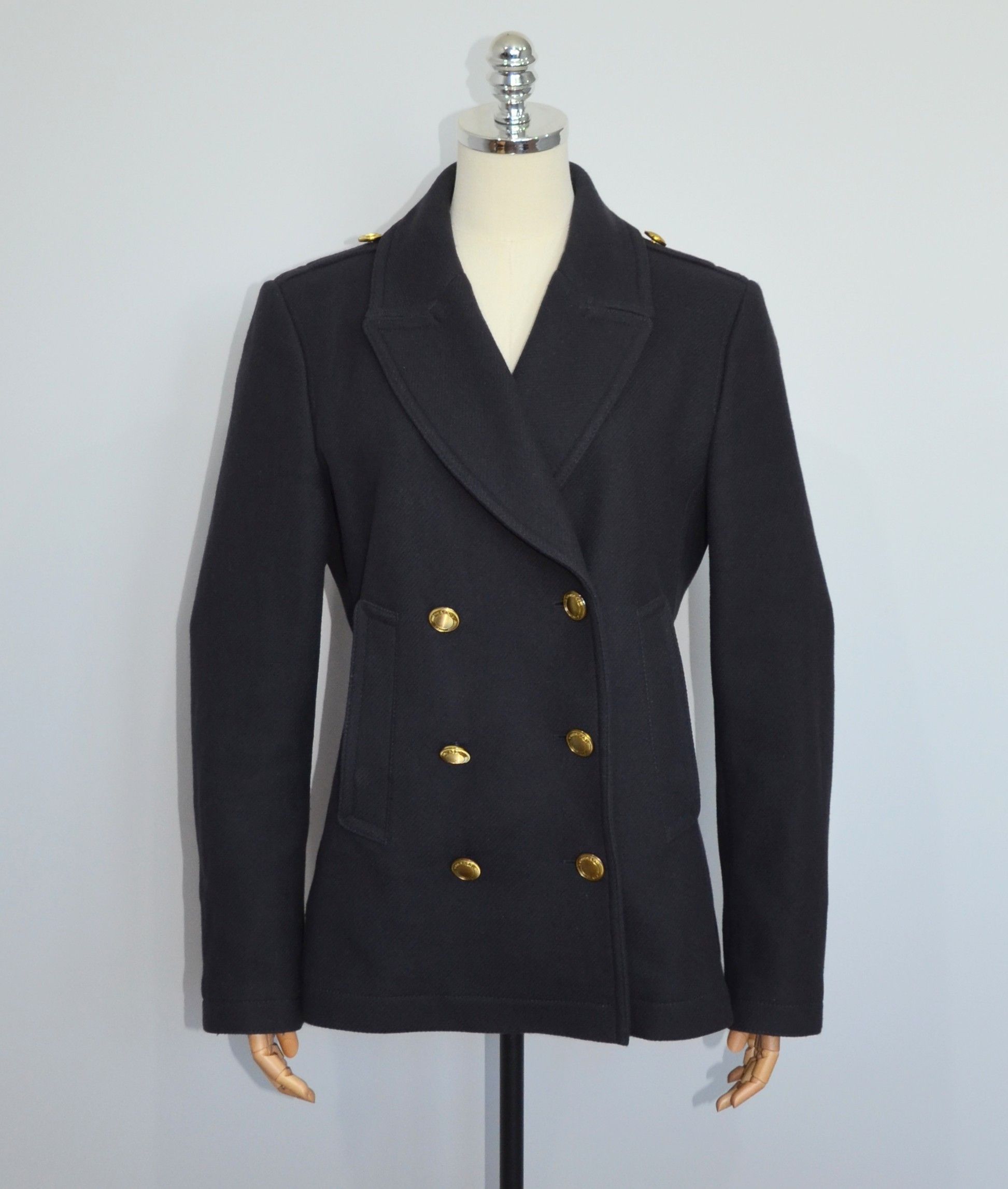 Burberry BURBERRY BRIT Women's Wool Coat With Gold Buttons Navy Size L / US 10 / IT 46 - 1 Thumbnail