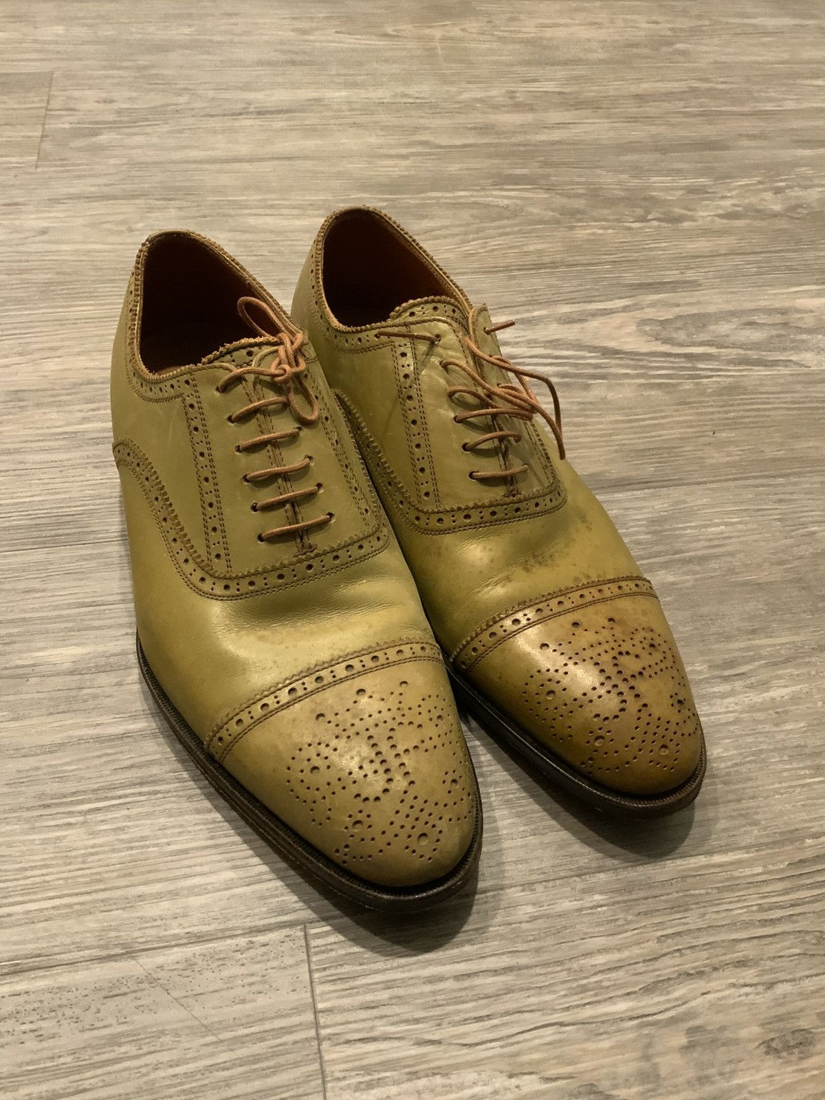 John Fluevog Green Leather Cap Toe Oxford Dress Shoes Men\'s Unique Stitch 10.5 John Fluevog Oxford Dress Shoes for Men with Upper Leather  main image 3