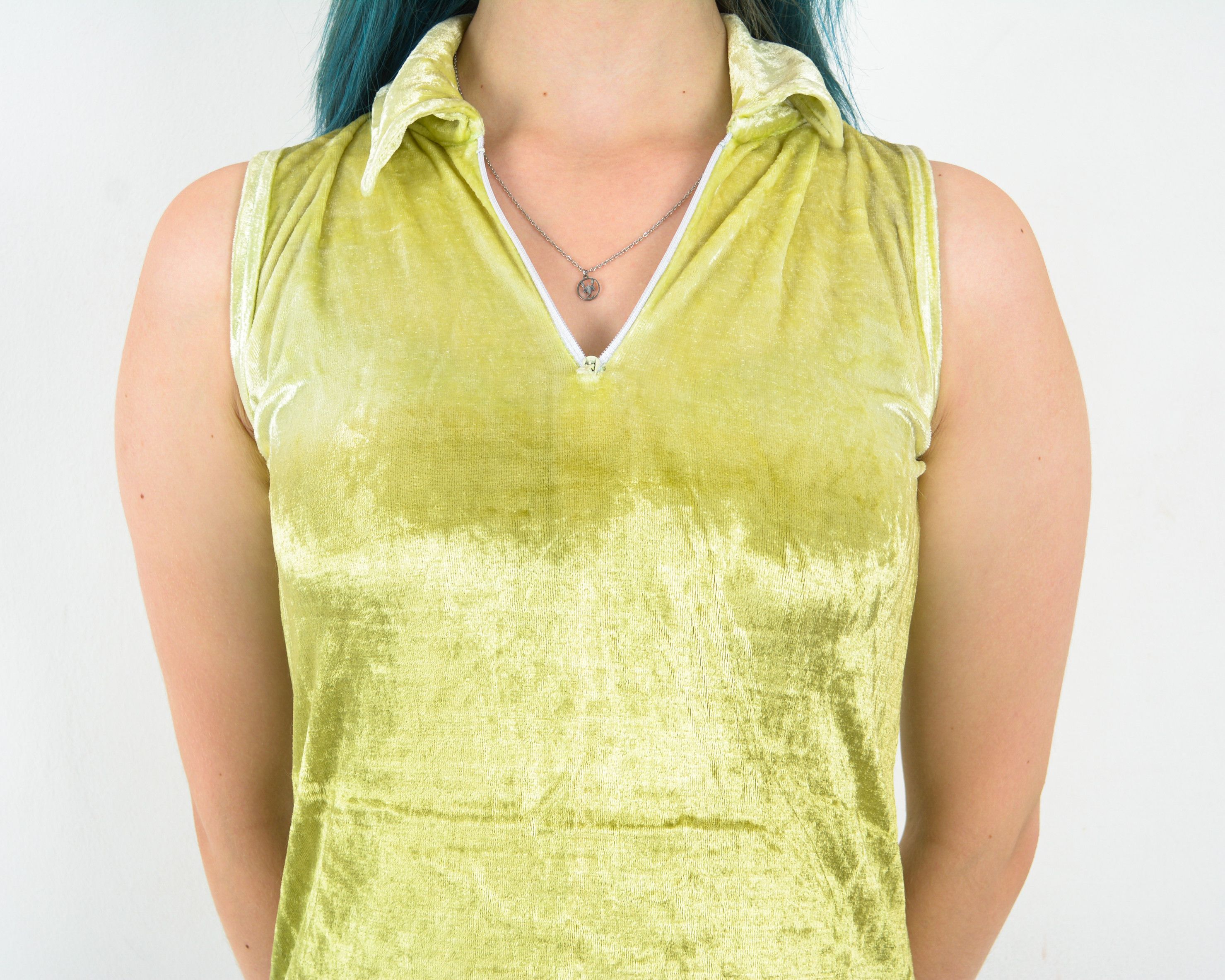 Vintage 70s Mini Tunic Dress Ziper Summer Green Gradient Hippie Size S / US 4 / IT 40 - 4 Thumbnail