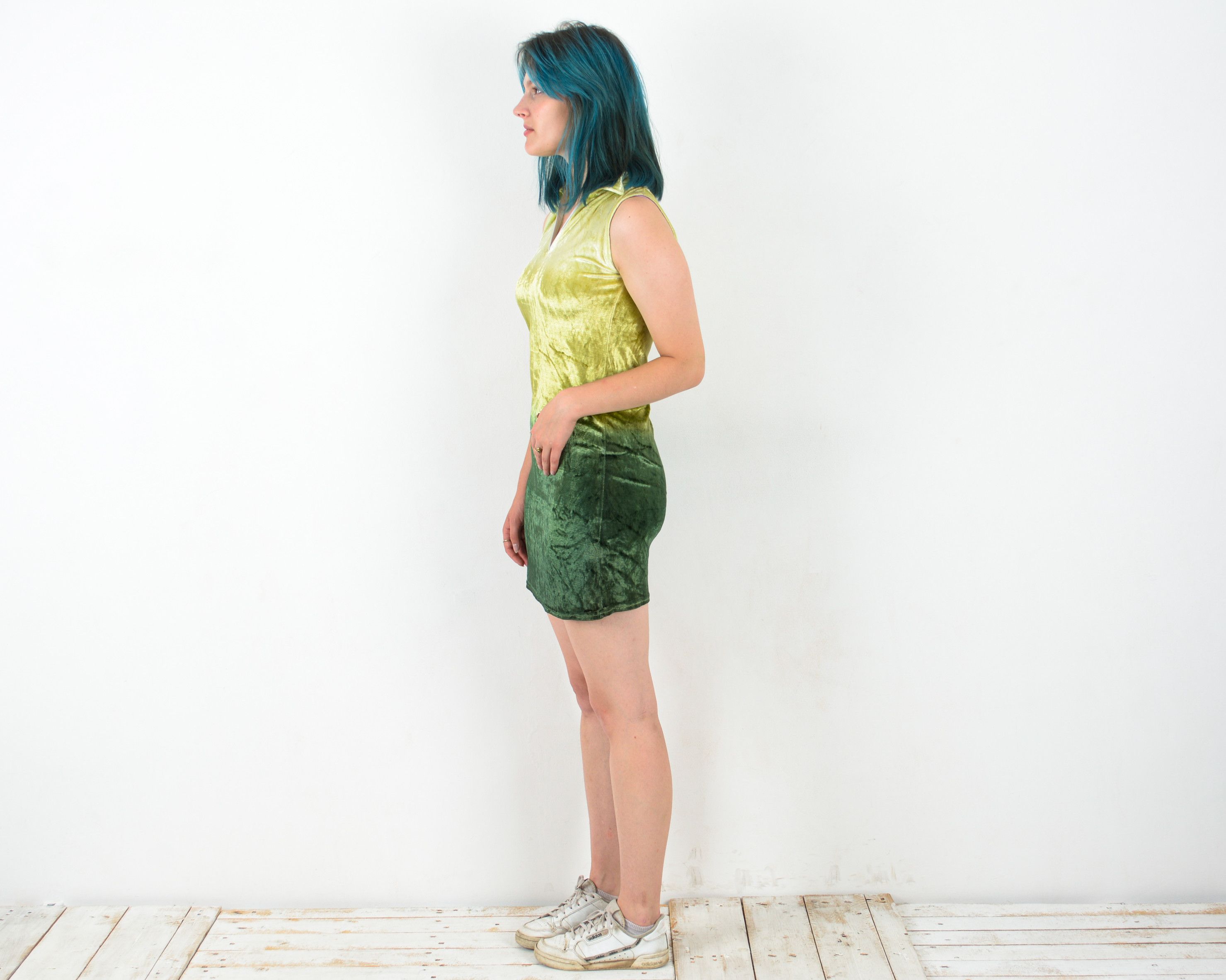 Vintage 70s Mini Tunic Dress Ziper Summer Green Gradient Hippie Size S / US 4 / IT 40 - 2 Thumbnail