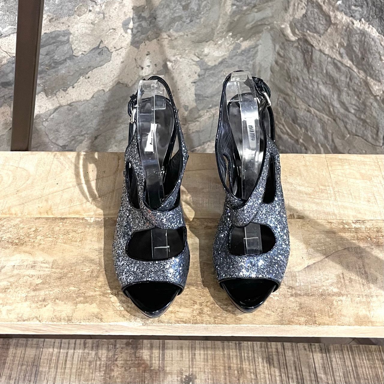 Miu Miu Miu Miu Silver Glitter Platform Sandals Size US 9.5 / IT 39.5 - 2 Thumbnail