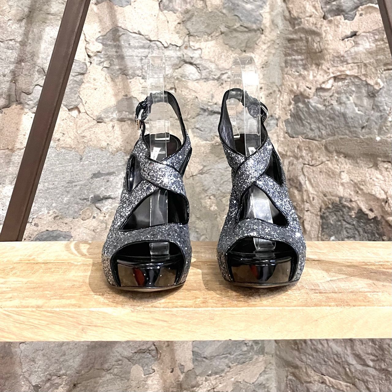 Miu Miu Miu Miu Silver Glitter Platform Sandals Size US 9.5 / IT 39.5 - 3 Thumbnail