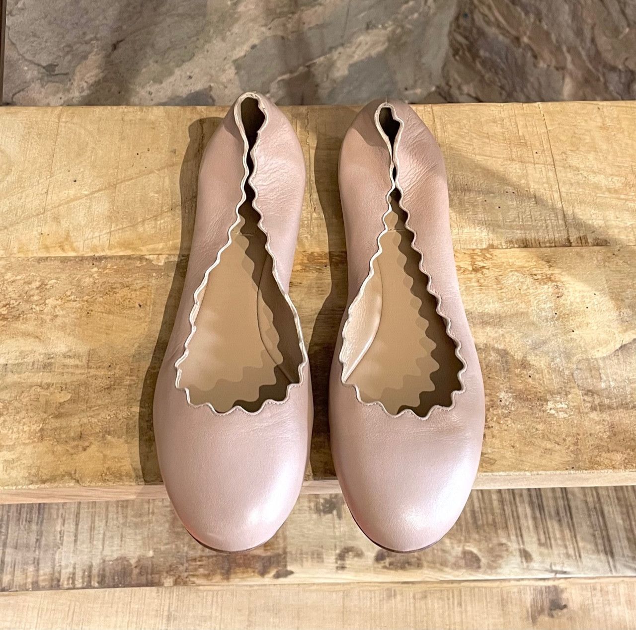 Chloe Chloé Nude Leather Lauren Scalloped Ballerinas Flats Size US 8 / IT 38 - 2 Thumbnail