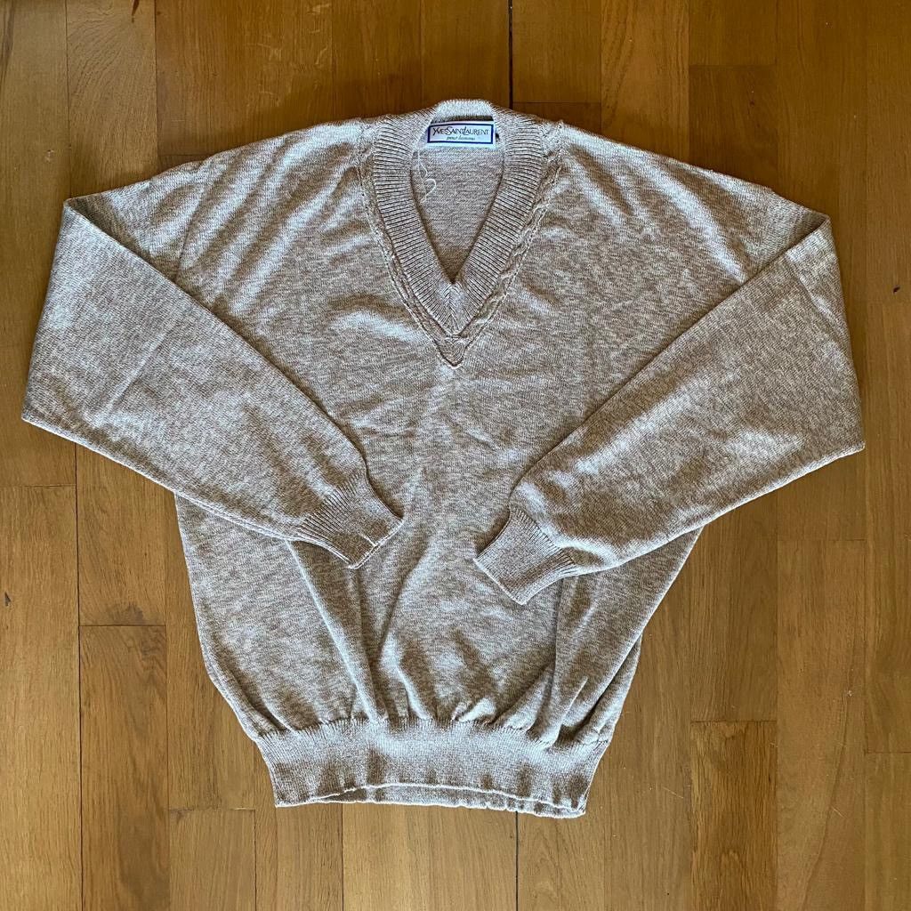 Yves Saint Laurent YSL sweater jumper in beige basic boxy