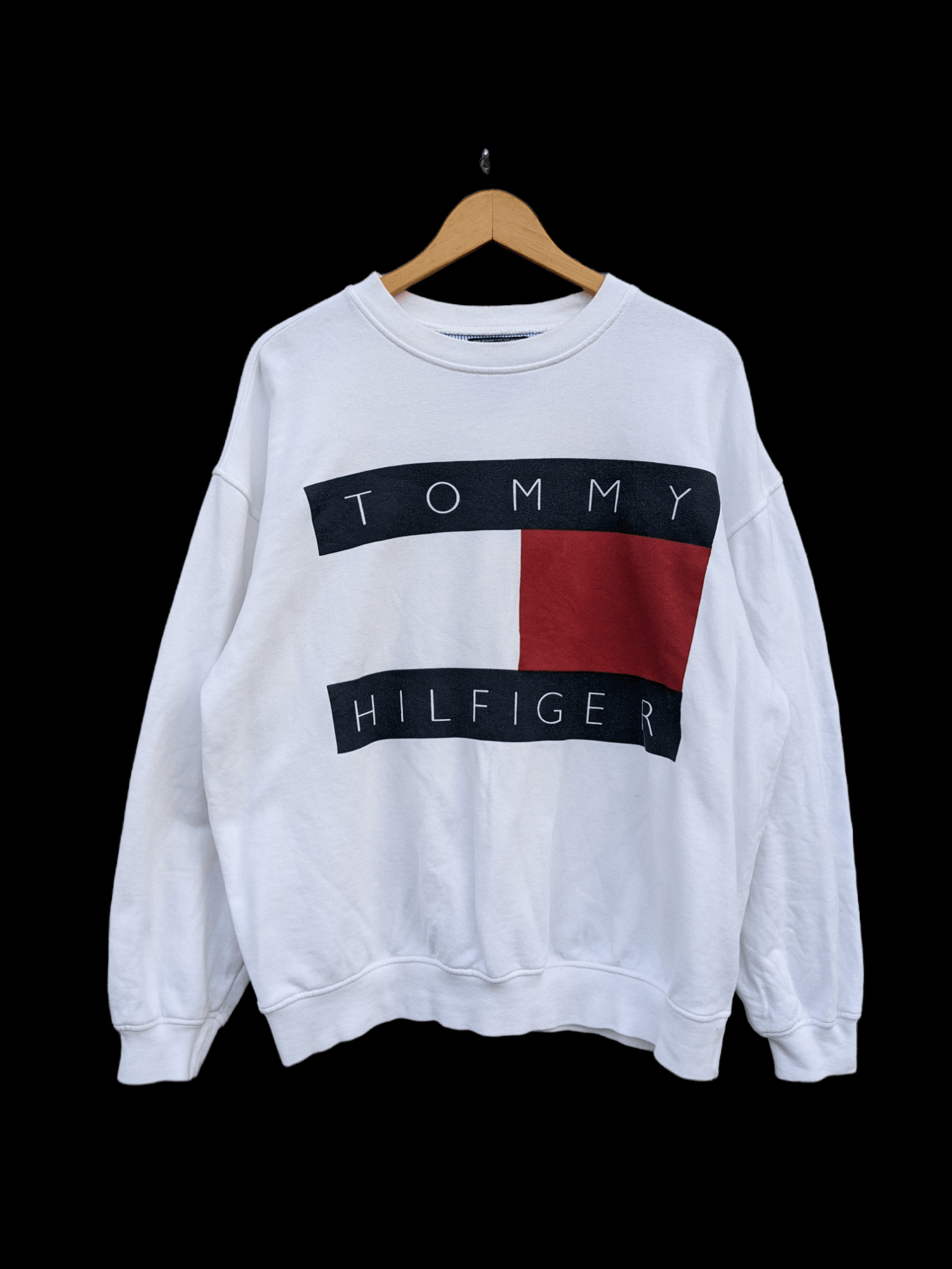 image of Tommy Hilfiger Big Logo White Sweatshirt, Men's (Size Large)