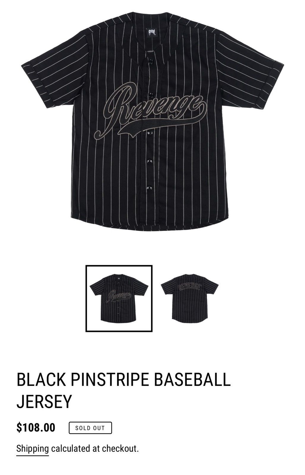 Revenge Revenge Pinstripe Baseball Jersey (black) 