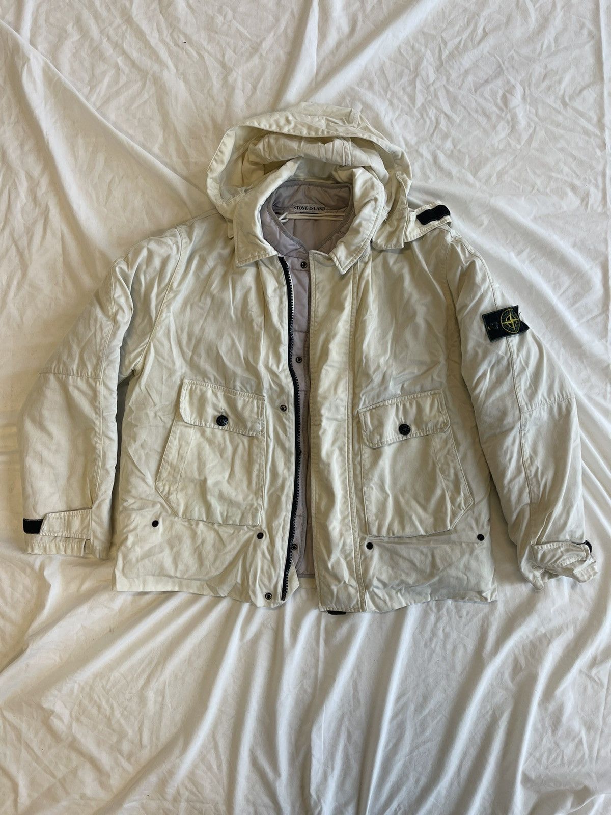 image of Stone Island Beckham Raso Gommato Parka A/w 1998 in White, Men's (Size Large)