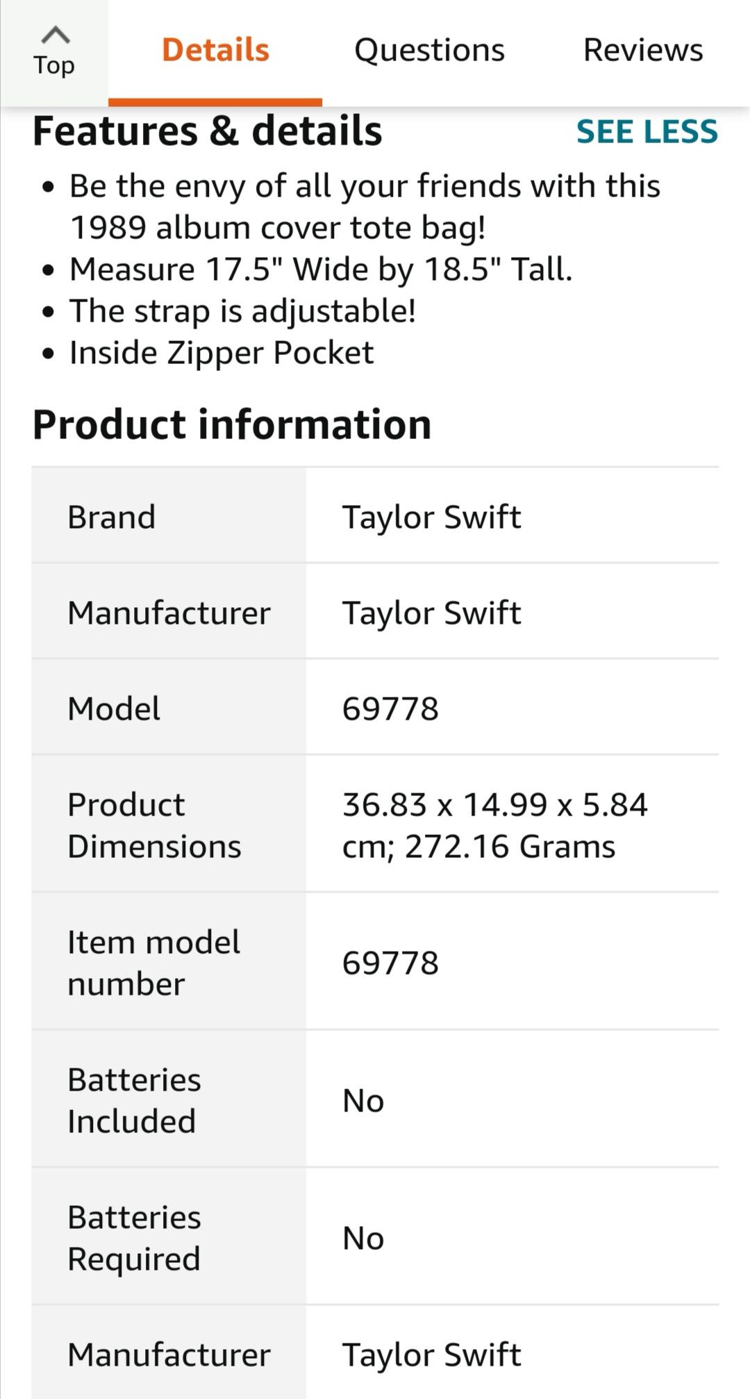 Other VINTAGE TAYLOR SWIFT 1989 ALBUM COVER SHOULDER /TOTE BAG Size ONE SIZE - 15 Thumbnail