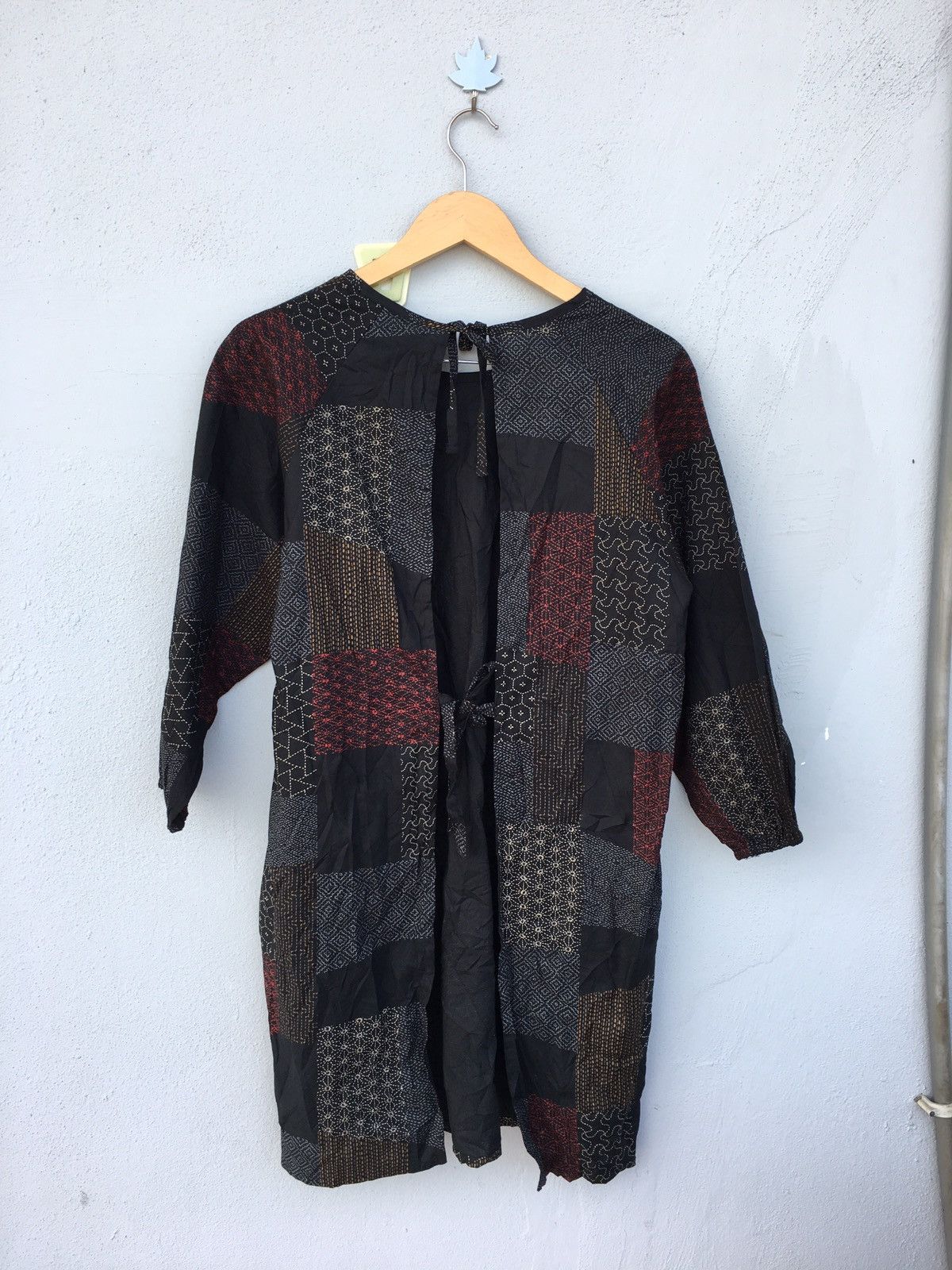 vintage apron sashiko motif printed kimono