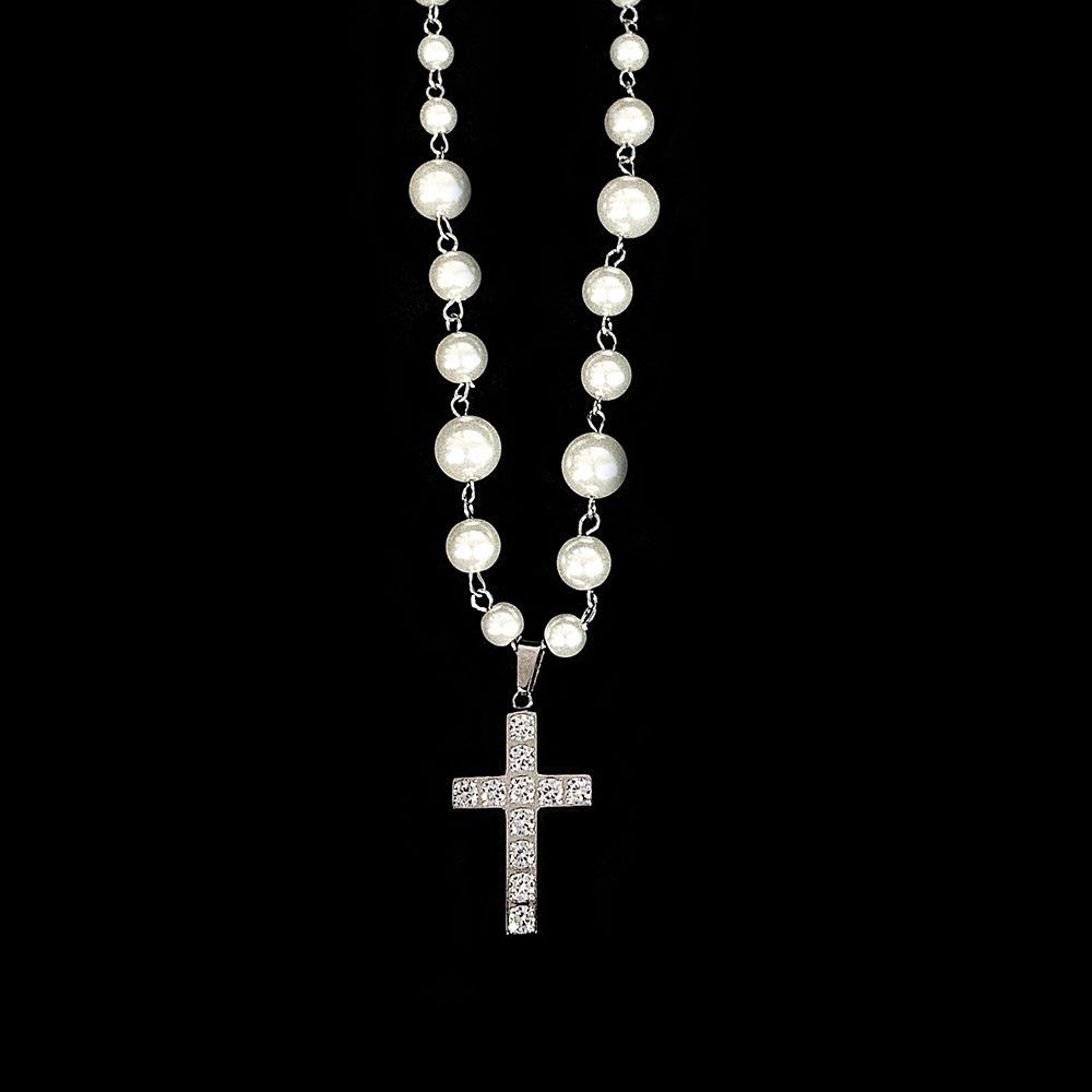Jewelry × Vintage Punk Cross Pendant Fashion Pearl Necklace Size ONE SIZE - 3 Thumbnail