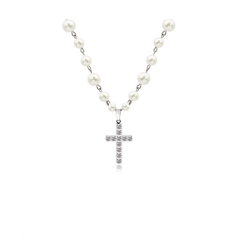 Jewelry × Vintage Punk Cross Pendant Fashion Pearl Necklace Size ONE SIZE - 2 Thumbnail