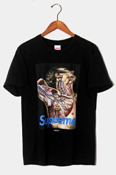 Short Sleeve T-Shirts Black Anatomy Printed Cotton