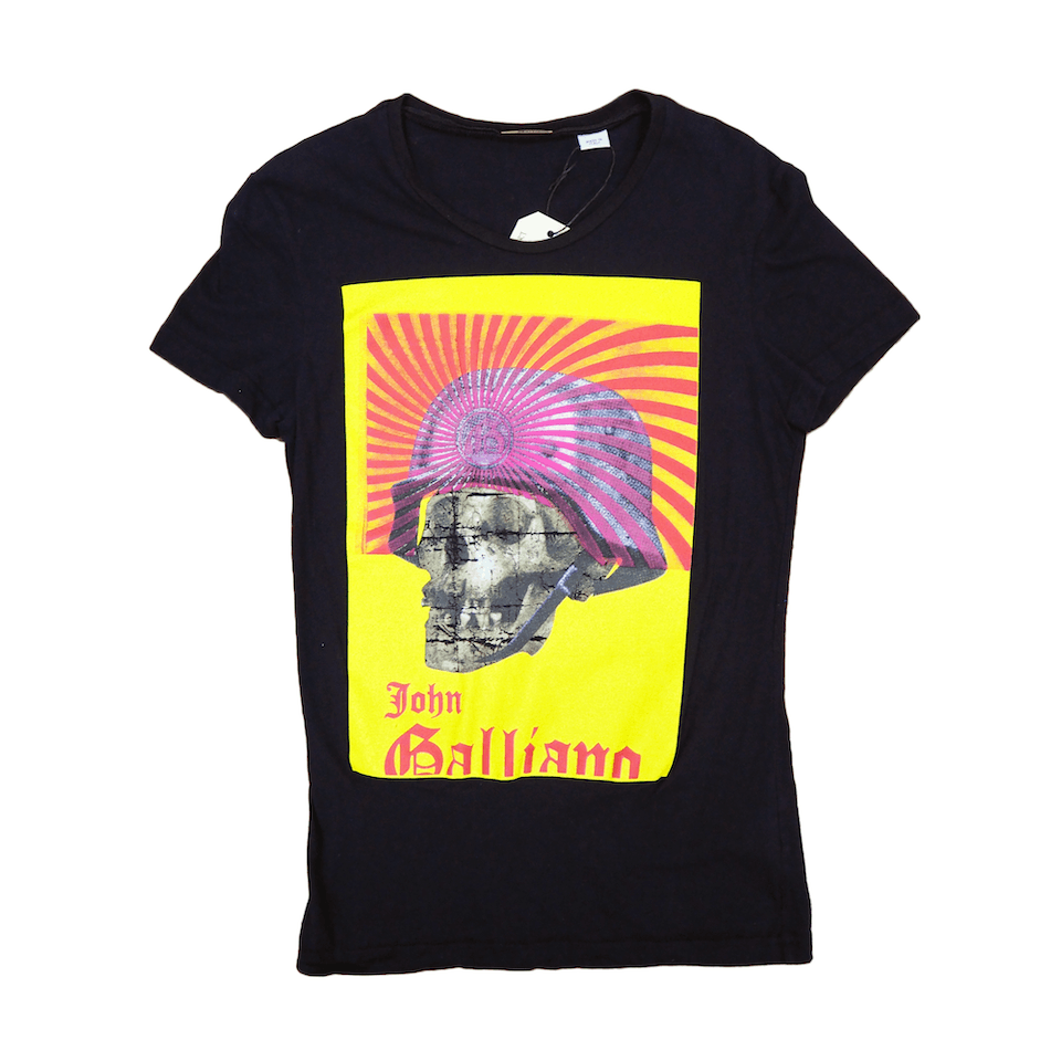 T-shirt John Galliano Rare Imprimé Crâne - Noir, Jaune, Vert - Taille M (48) - Neuf Avec étiquettes