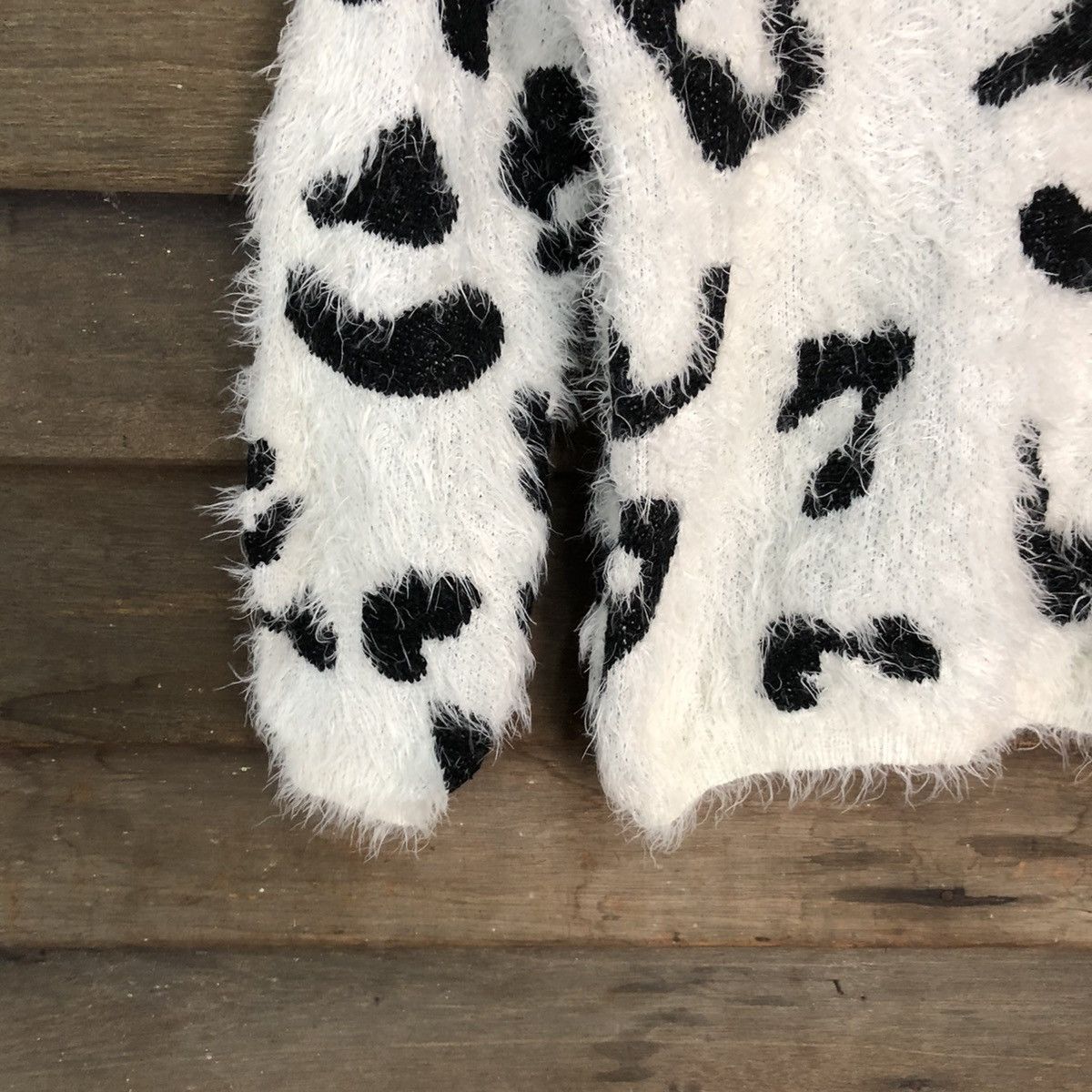 Homespun Knitwear × Japanese Brand Gorge White cow pattern Shaggy Fur Mohair Knitwear #6982 Size S / US 4 / IT 40 - 4 Thumbnail