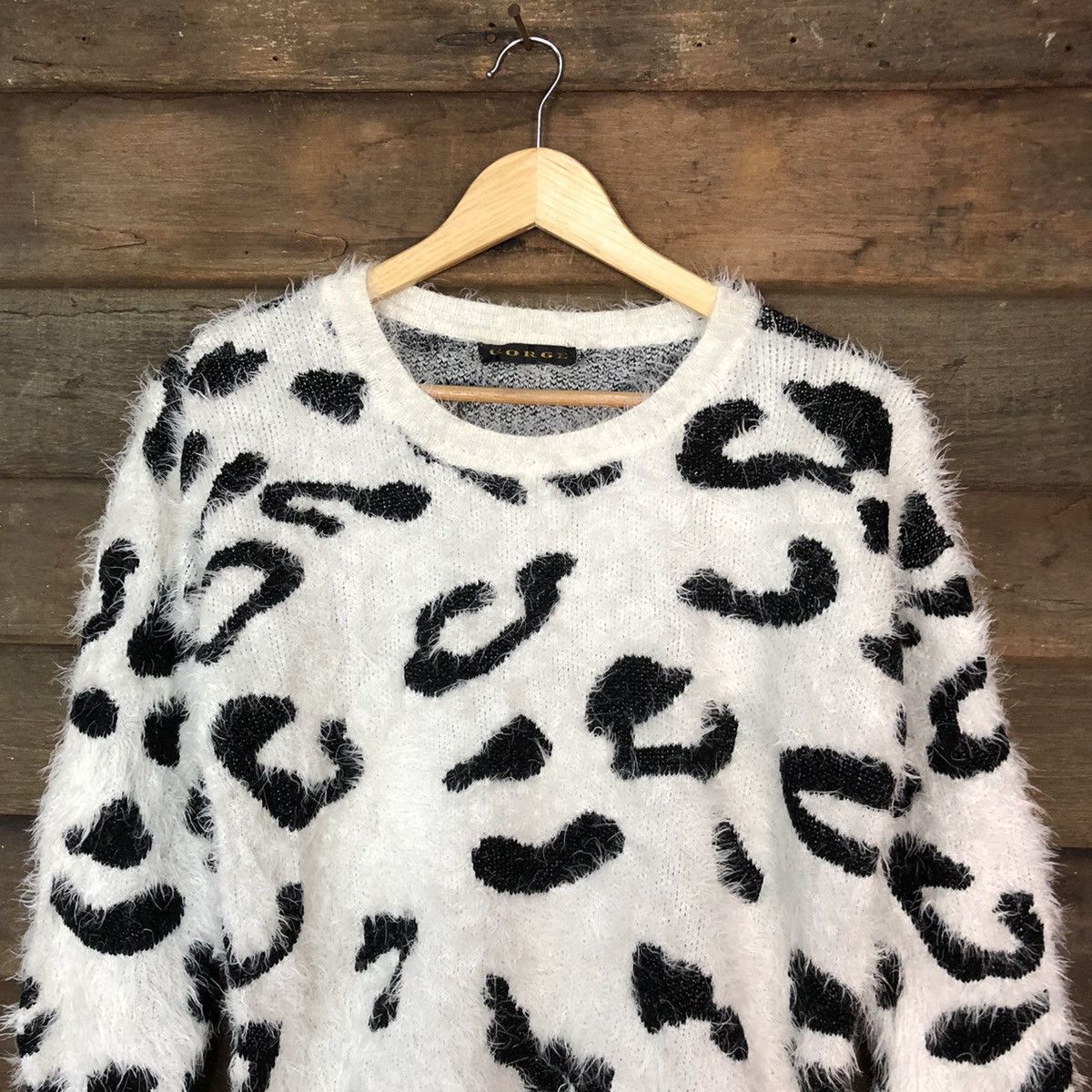Homespun Knitwear × Japanese Brand Gorge White cow pattern Shaggy Fur Mohair Knitwear #6982 Size S / US 4 / IT 40 - 2 Thumbnail