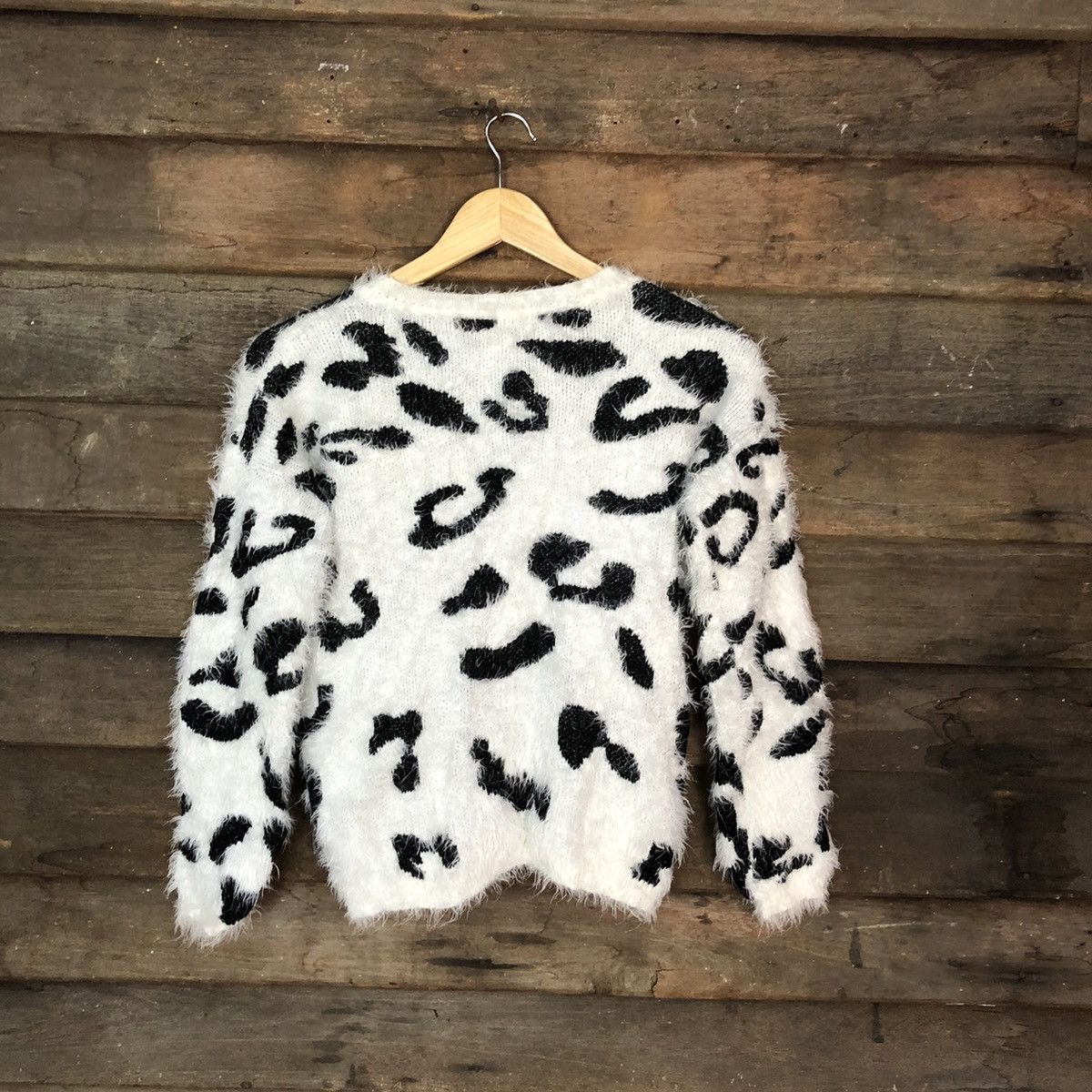 Homespun Knitwear × Japanese Brand Gorge White cow pattern Shaggy Fur Mohair Knitwear #6982 Size S / US 4 / IT 40 - 10 Thumbnail