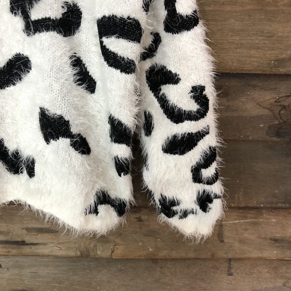 Homespun Knitwear × Japanese Brand Gorge White cow pattern Shaggy Fur Mohair Knitwear #6982 Size S / US 4 / IT 40 - 5 Thumbnail