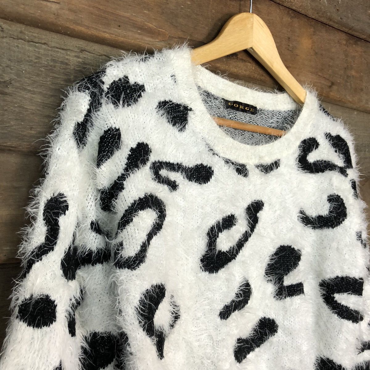 Homespun Knitwear × Japanese Brand Gorge White cow pattern Shaggy Fur Mohair Knitwear #6982 Size S / US 4 / IT 40 - 6 Thumbnail