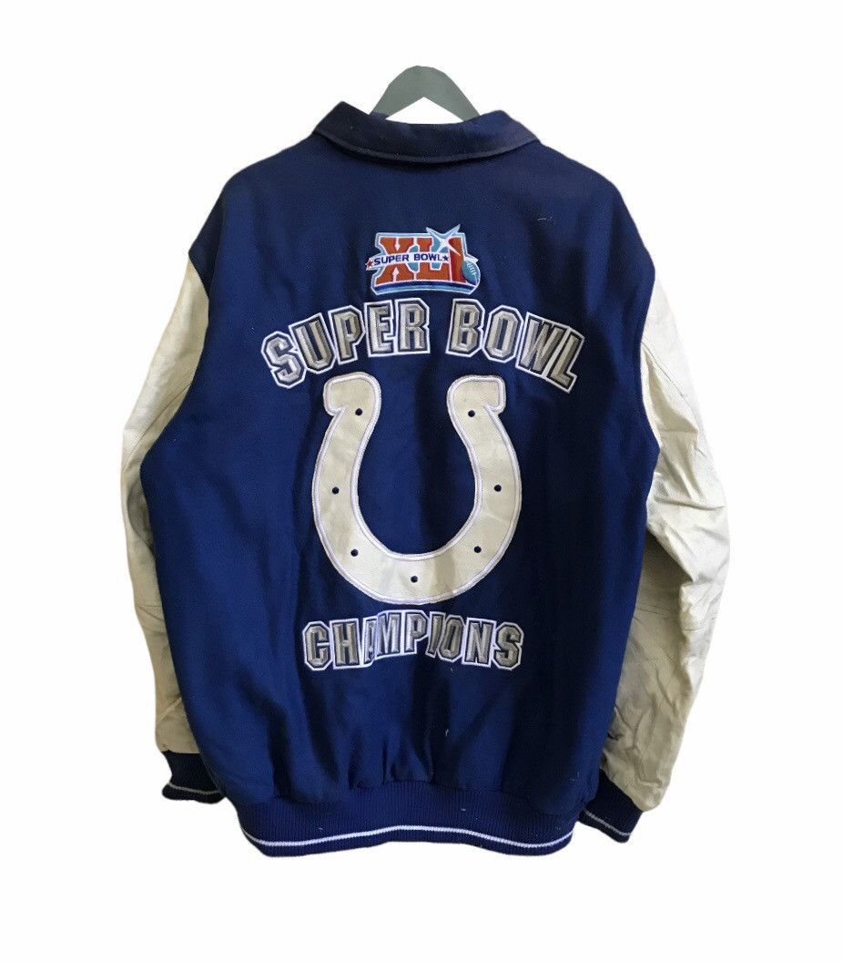 NFL × Vintage Vtg Super Bowl Champions Leather Sleeve Wool Varsity Jacket Size US L / EU 52-54 / 3 - 14 Thumbnail