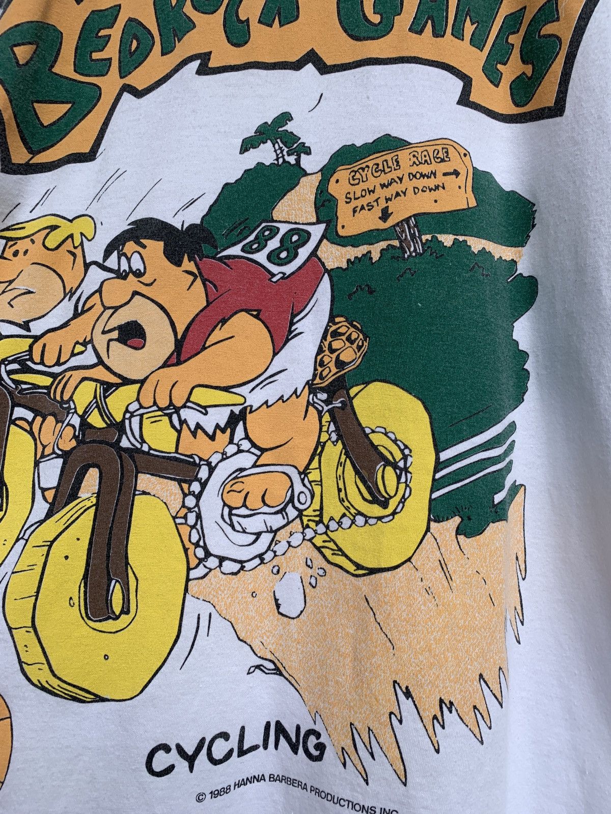 Cartoon Network Vintage Flintstones Cycling The Bed Rock Games White T-Shirt Size US S / EU 44-46 / 1 - 8 Thumbnail
