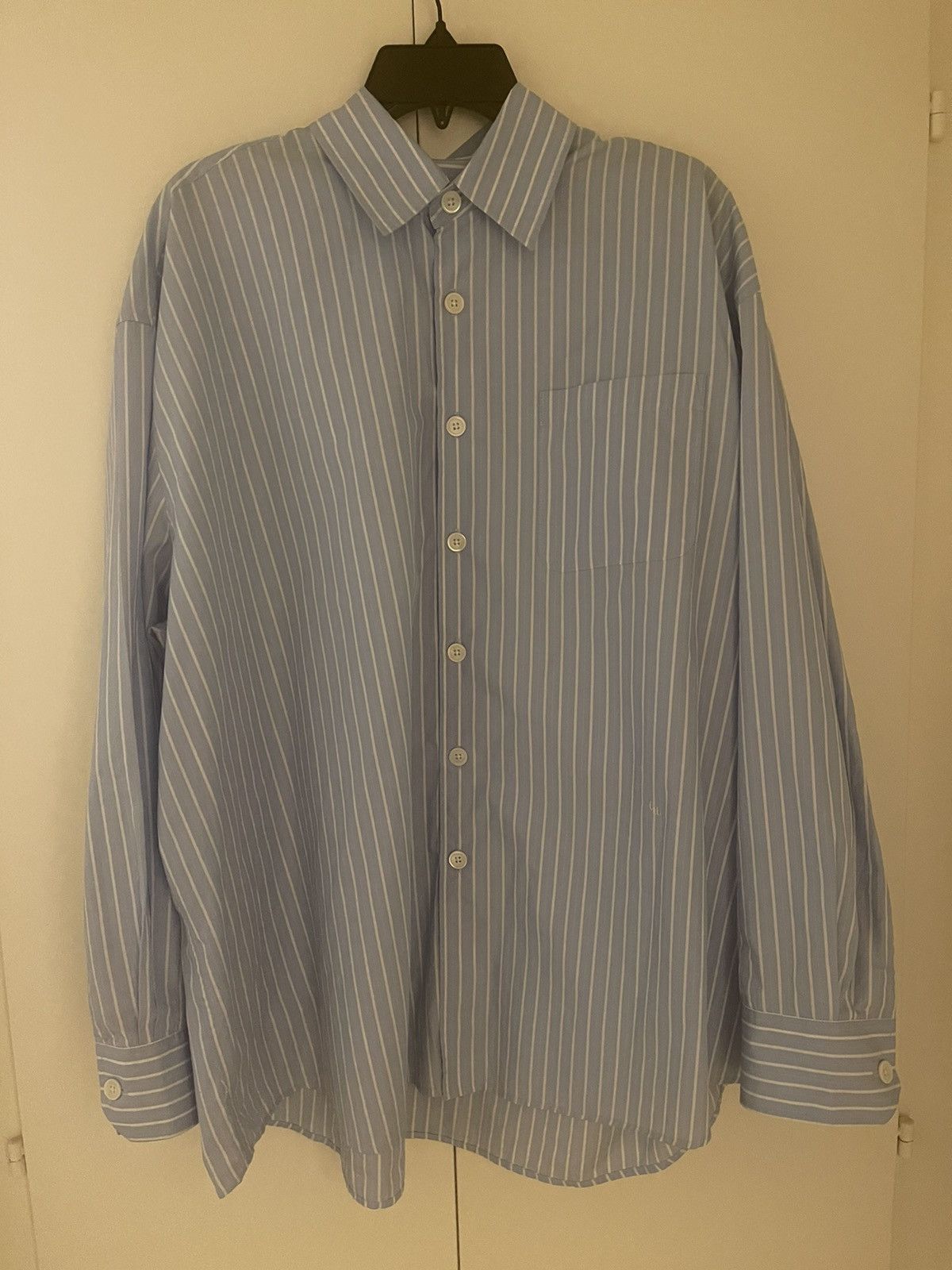 Our Legacy Borrowed Shirt blue/rose olden stripe | Grailed