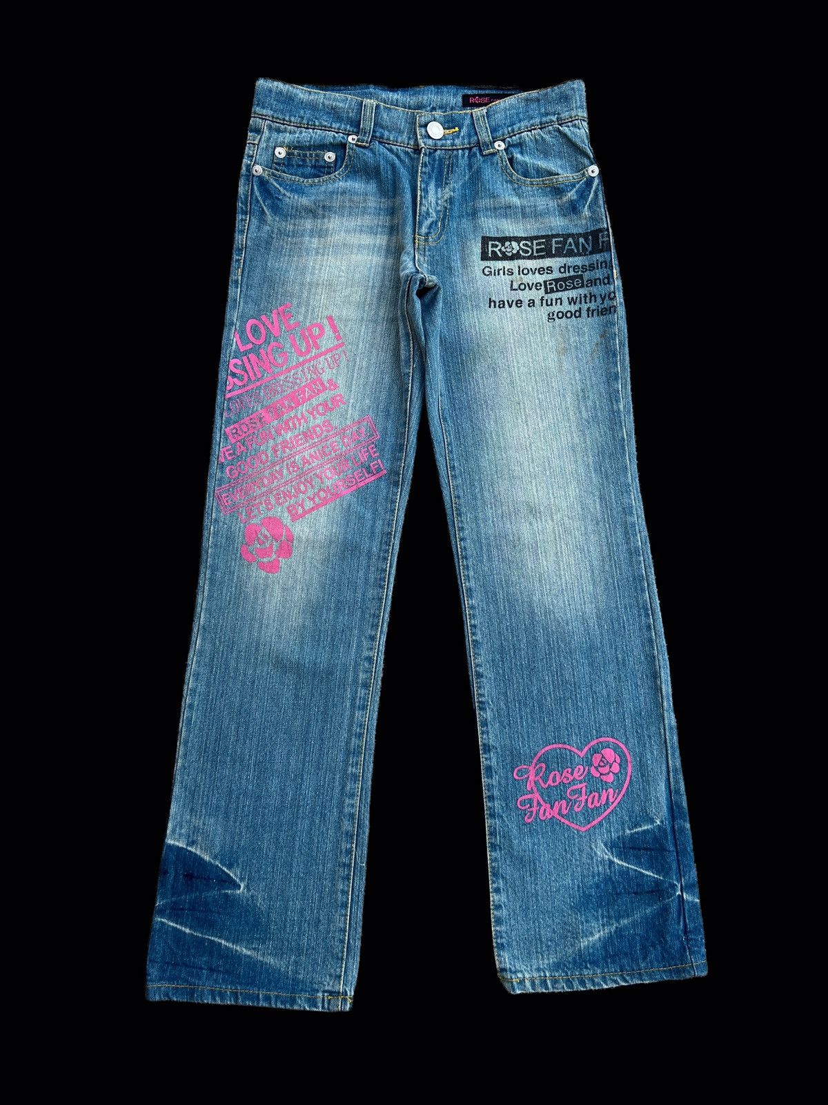 image of Hysteric Glamour Rose Fan Fan Printed Jeans in Blue Distressed, Women's (Size 28)