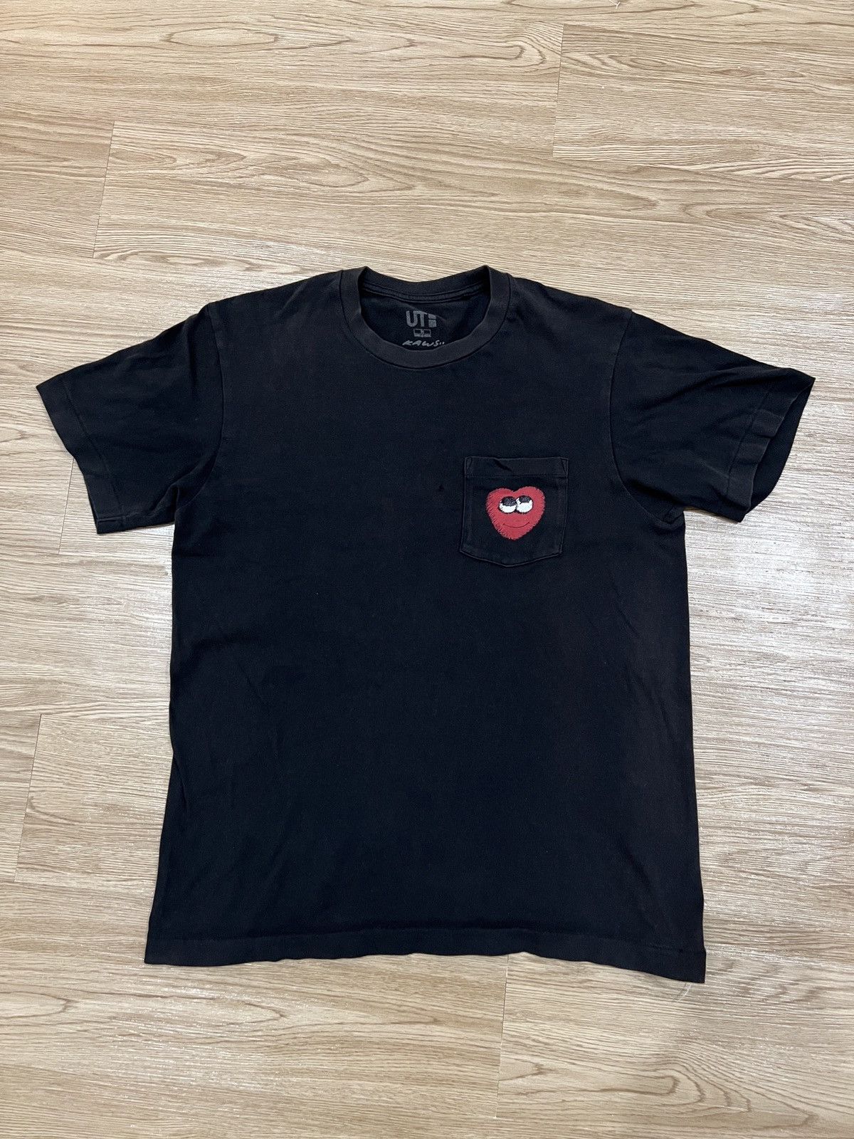 image of Kaws x Uniqlo Black Sun Faded Pocket T-Shirt, Men's (Size Small)