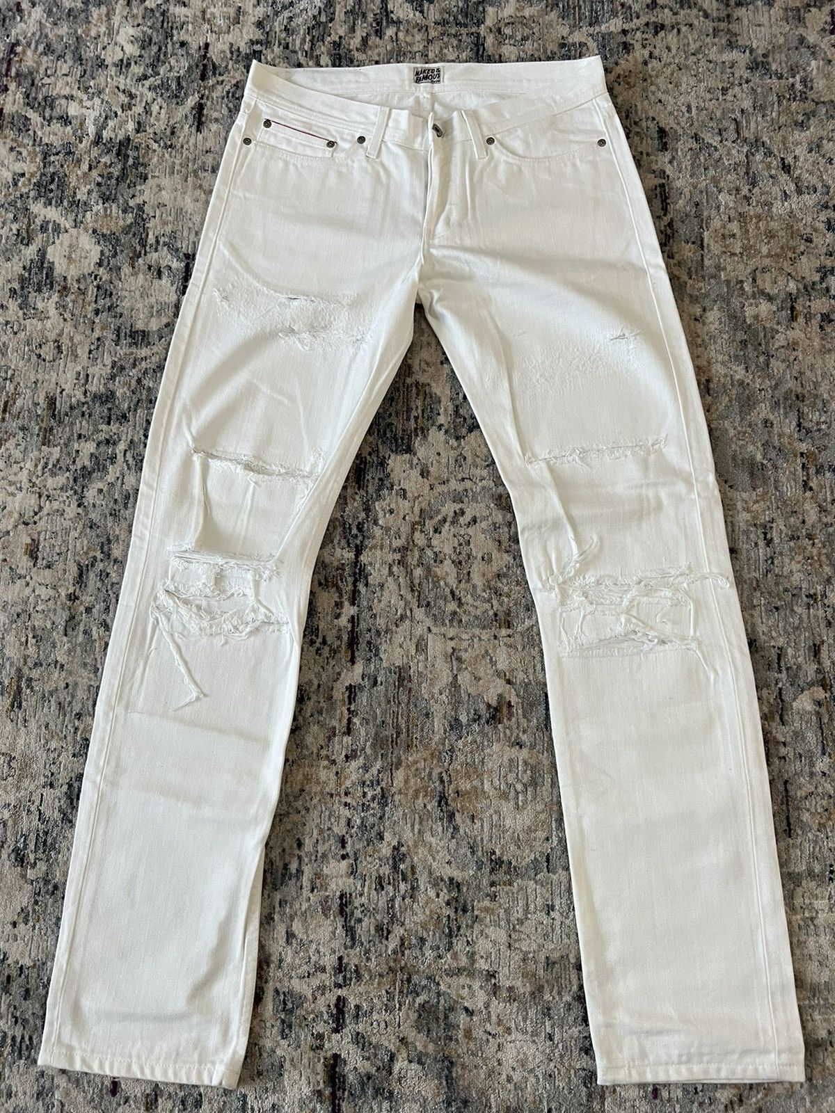 Designer × Naked & Famous Naked & Famous Custom Distressed White Denim Pants Sz 34 Size US 34 / EU 50 - 1 Thumbnail
