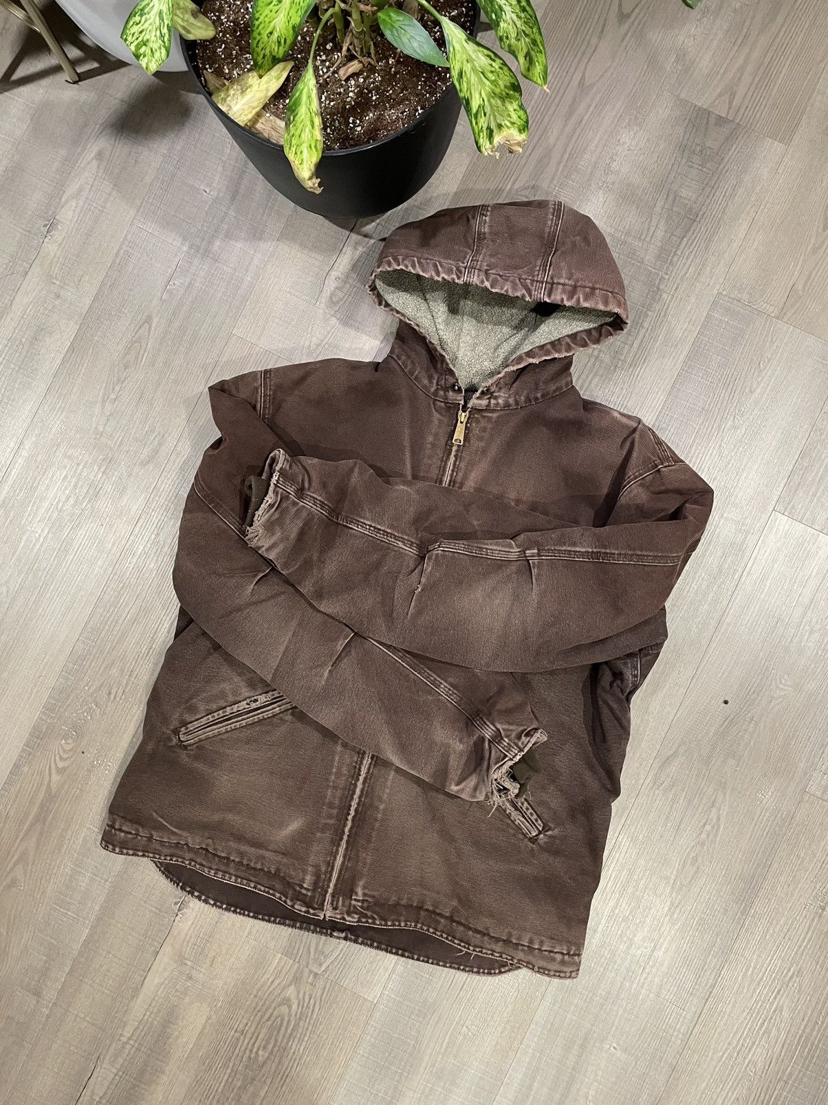 Carhartt 90’s Sherpa Lined Hoodie Jacket Brown Vintage Carhartt Size US XL / EU 56 / 4 - 2 Thumbnail