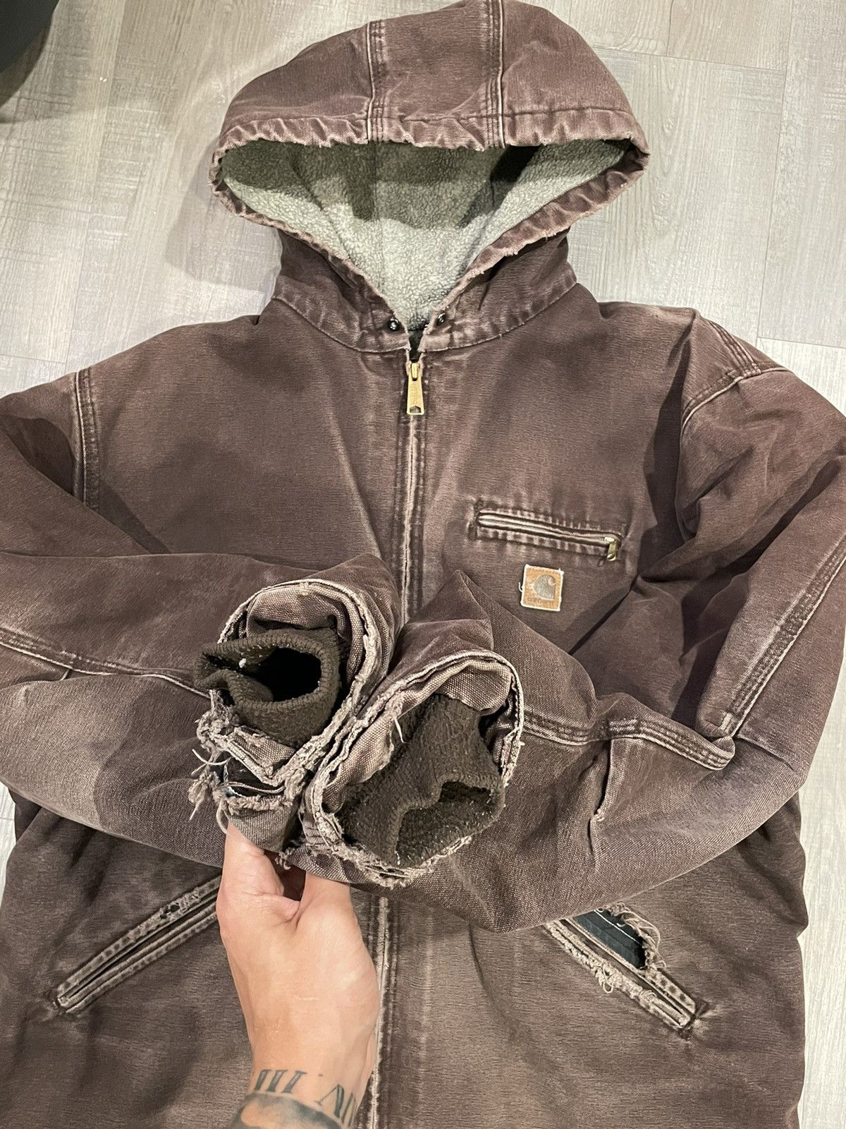 Carhartt 90’s Sherpa Lined Hoodie Jacket Brown Vintage Carhartt Size US XL / EU 56 / 4 - 3 Thumbnail