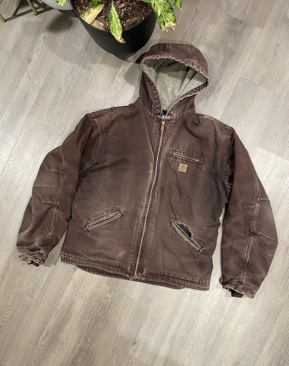 Carhartt 90’s Sherpa Lined Hoodie Jacket Brown Vintage Carhartt Size US XL / EU 56 / 4 - 1 Thumbnail