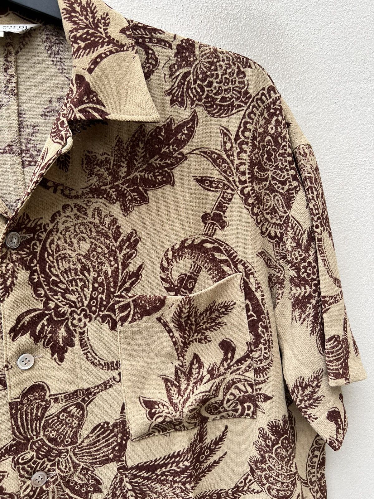 Matsuda 90s Mitsuhiro Matsuda Madame Nicole Batik Open Collar Shirt Size US L / EU 52-54 / 3 - 7 Thumbnail