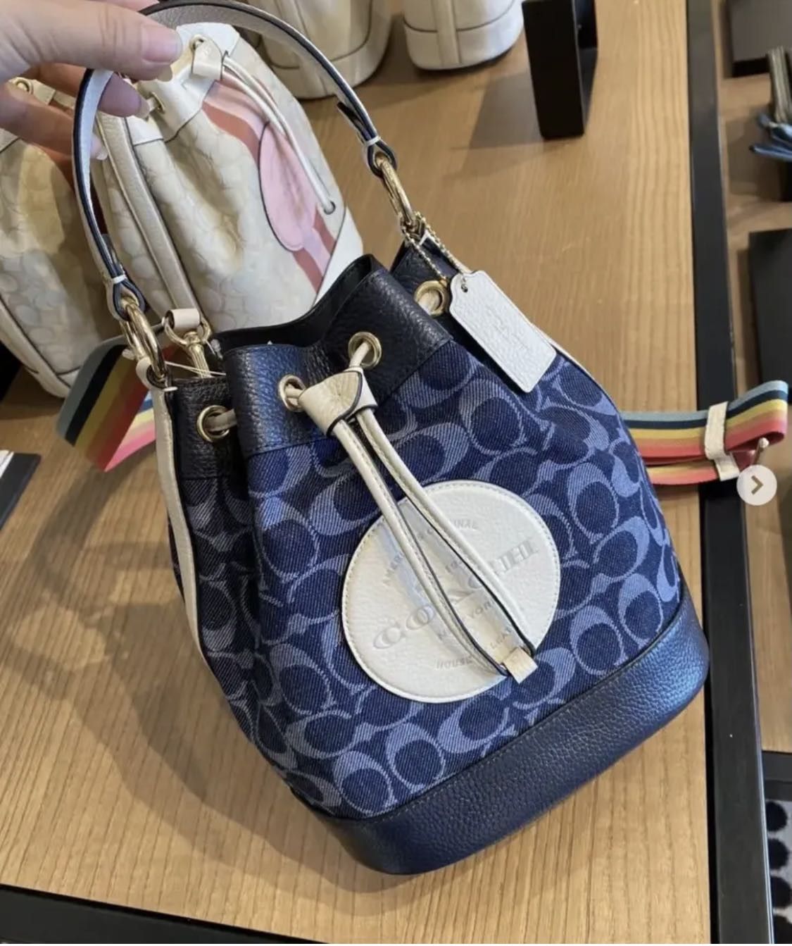 2024 Coach Dempsey Denim Drawstring Bucket Bag