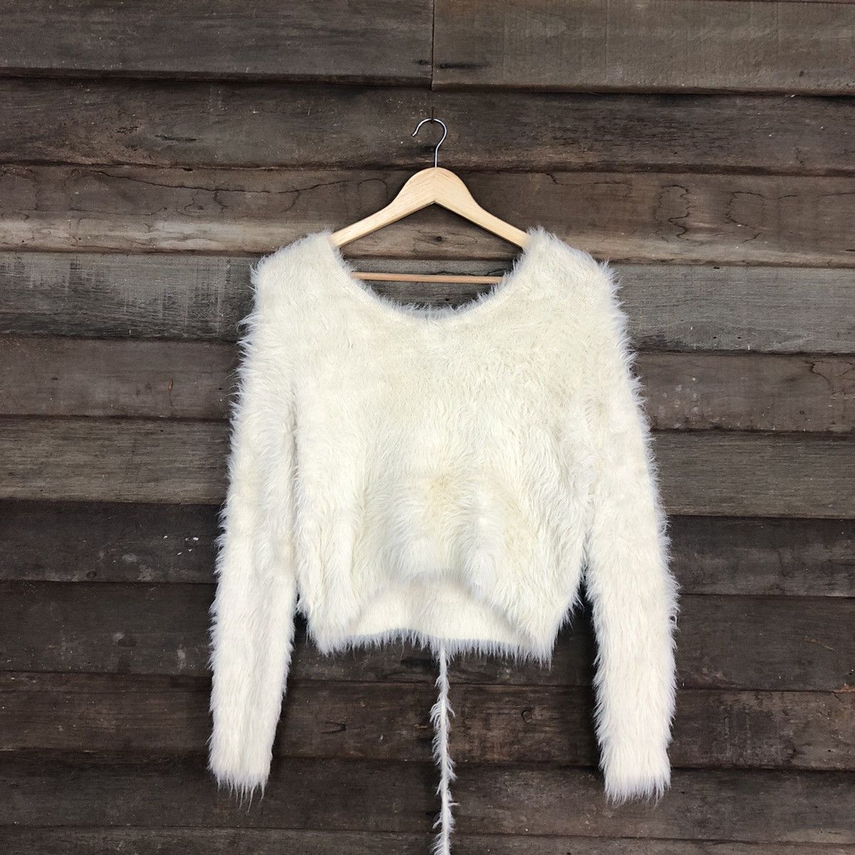 Japan White Mohair Shag Shaggy Fur Knitwear #0520