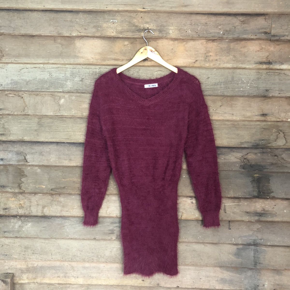 Aran Isles Knitwear Sureve Maroon Shag Shaggy Fur Knitwear #0519 Size S / US 4 / IT 40 - 3 Thumbnail