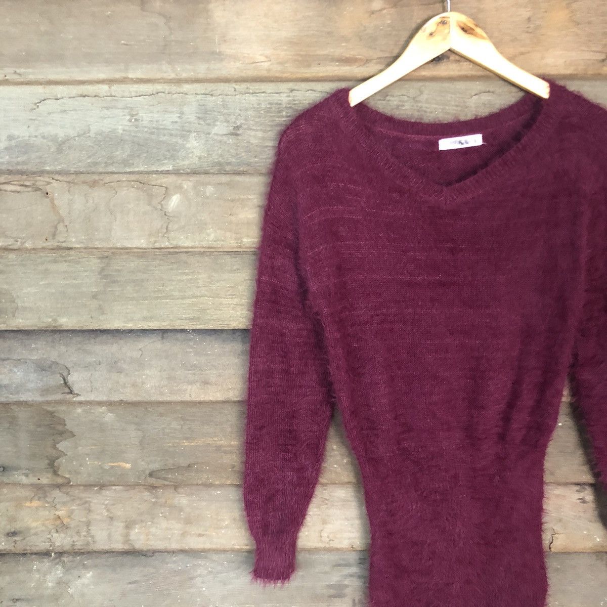 Aran Isles Knitwear Sureve Maroon Shag Shaggy Fur Knitwear #0519 Size S / US 4 / IT 40 - 7 Thumbnail