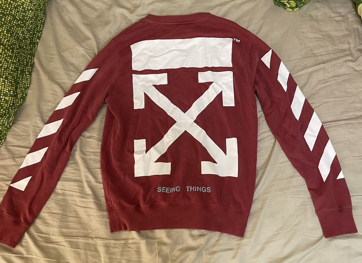 Off-White Off-White Diagonal Arrows Crewneck Sweatshirt (Burgundy/Red) Size US M / EU 48-50 / 2 - 2 Thumbnail