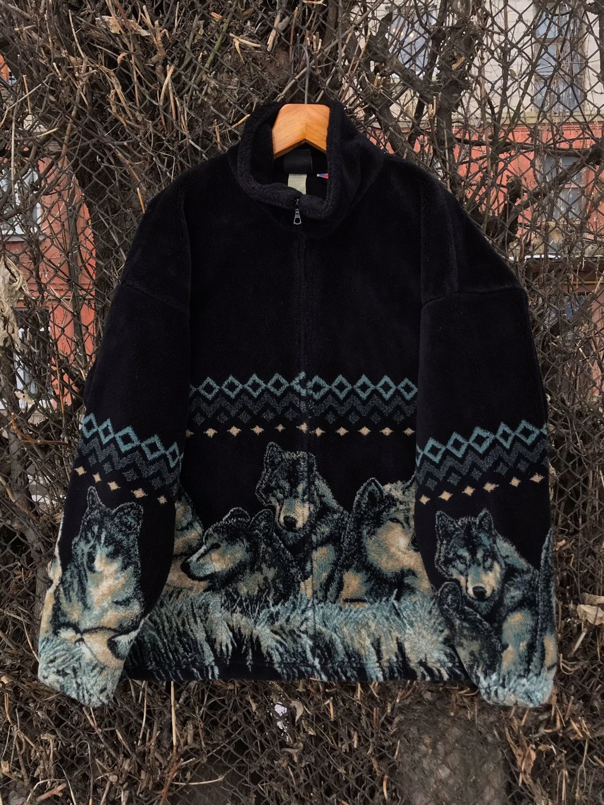 Vintage Vintage USA Mazmania Wolf Graphic Zip Up Fleece Jacket Grailed