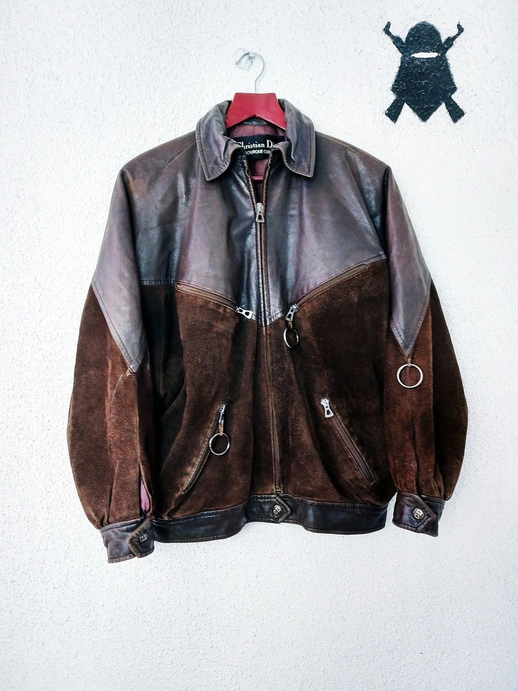 VINTAGE CHRISTIAN DIOR LEATHER BOMBER JACKET L LARGE