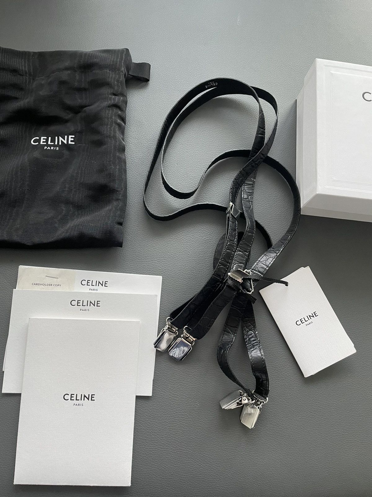 Celine × Hedi Slimane Extremely Rare Sold Out Runway Croc Embossed Leather Braces Size ONE SIZE - 9 Thumbnail