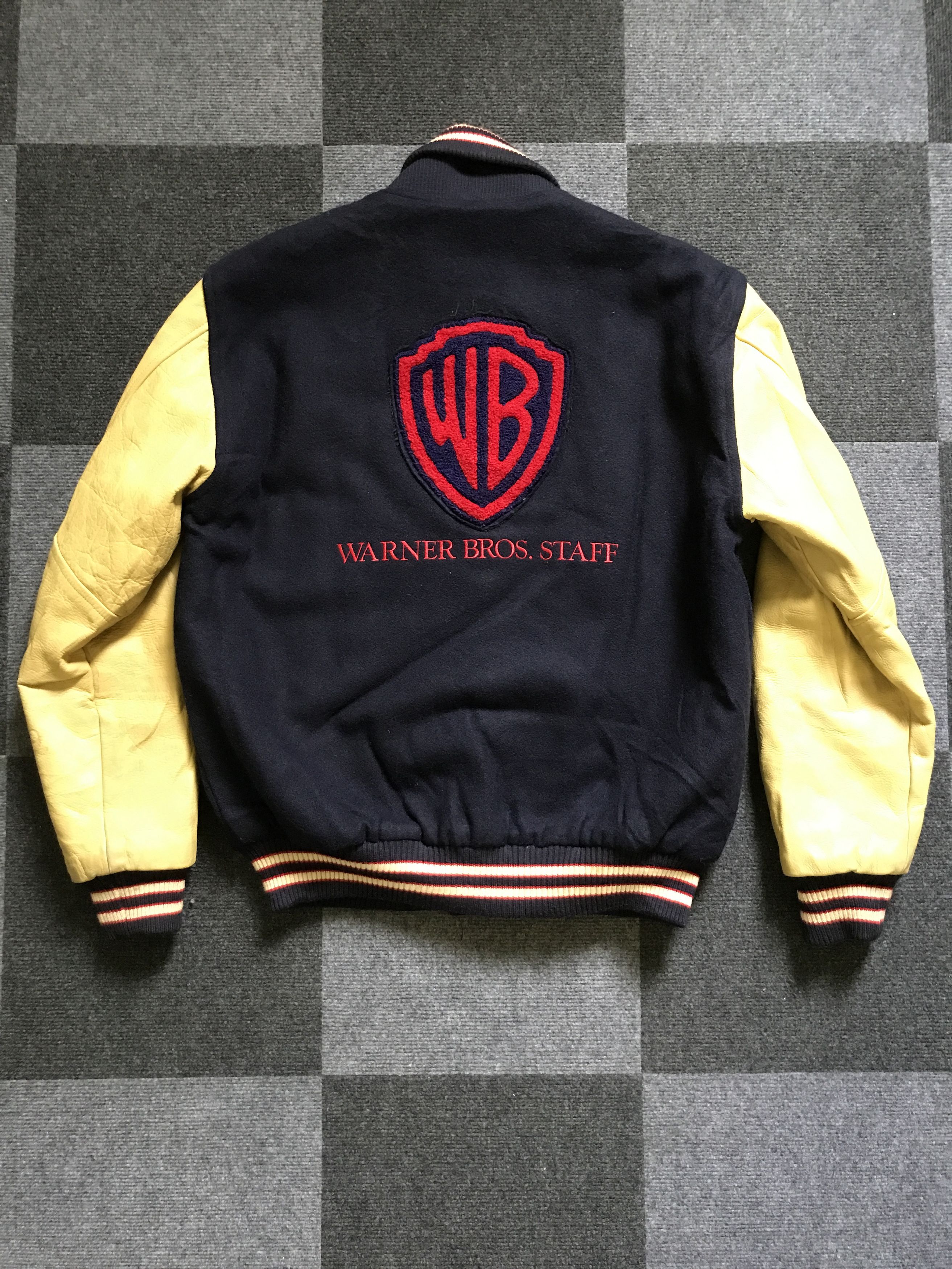 image of One Of A Kind x Vintage Jw5 Vintage 5Th Anniversary Warner Bros Varsity Jacket in Navy Cream (Size 