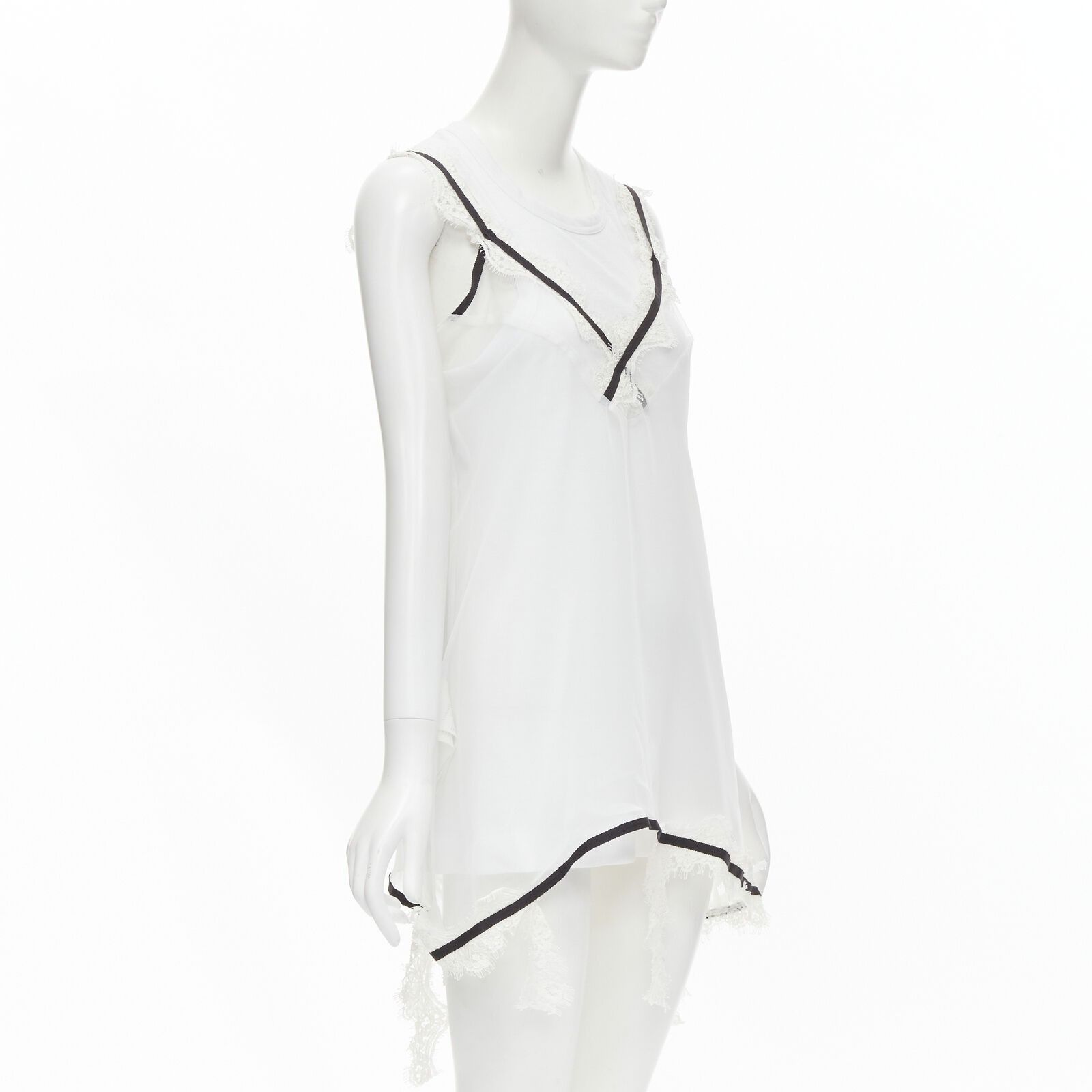Sacai new SACAI white cotton tank layered lace trim slip dress Size M / US 6-8 / IT 42-44 - 3 Thumbnail