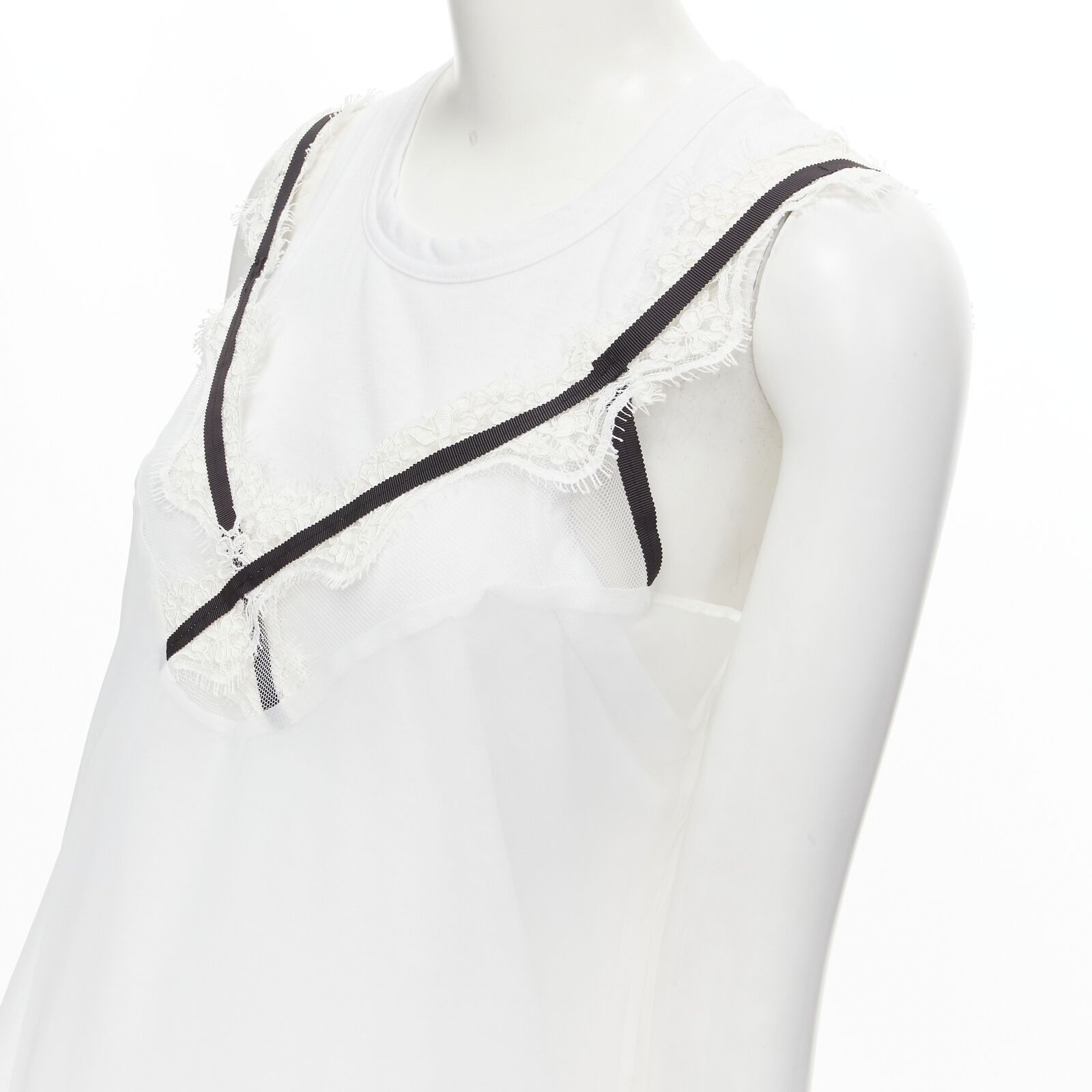 Sacai new SACAI white cotton tank layered lace trim slip dress Size M / US 6-8 / IT 42-44 - 2 Thumbnail