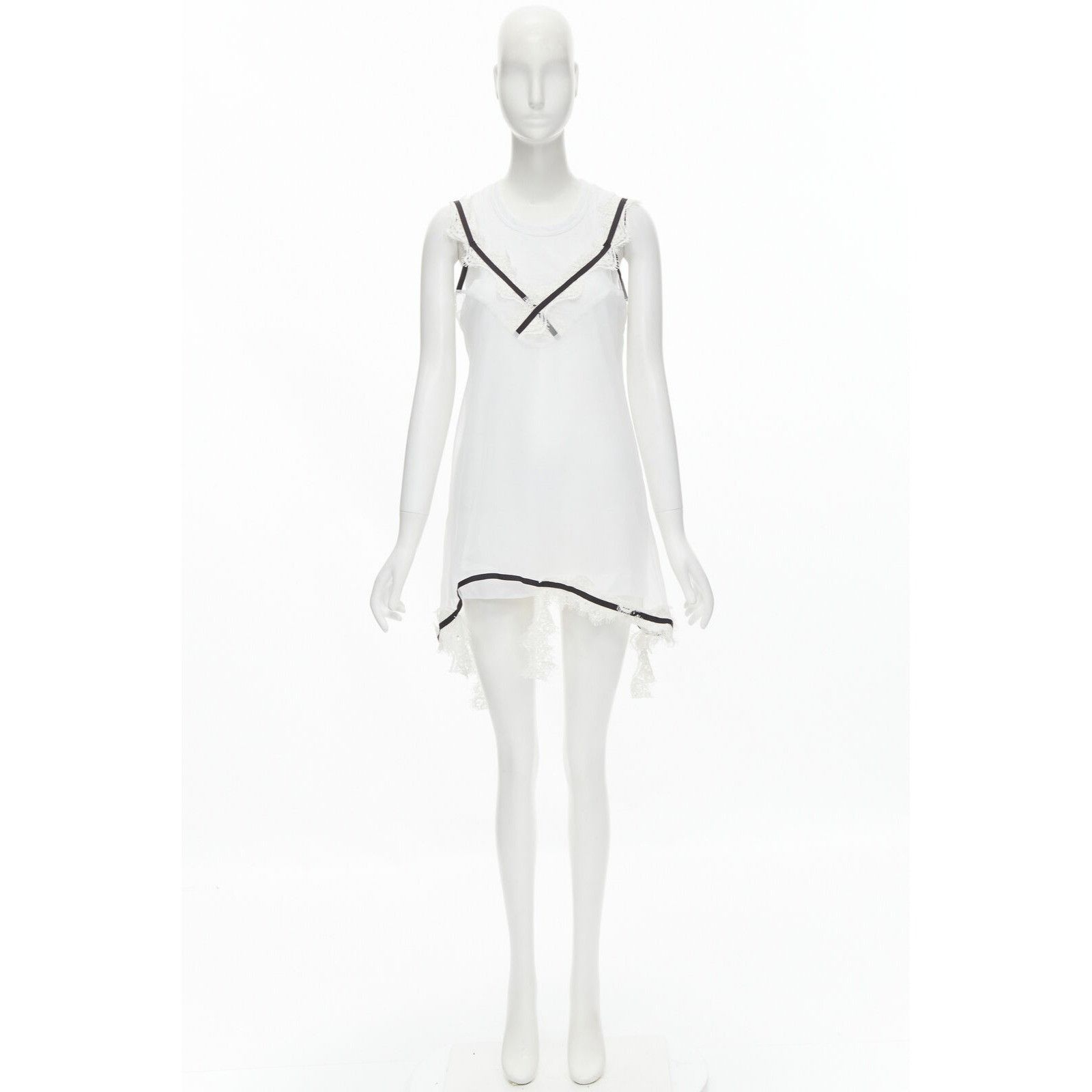 Sacai new SACAI white cotton tank layered lace trim slip dress Size M / US 6-8 / IT 42-44 - 10 Thumbnail