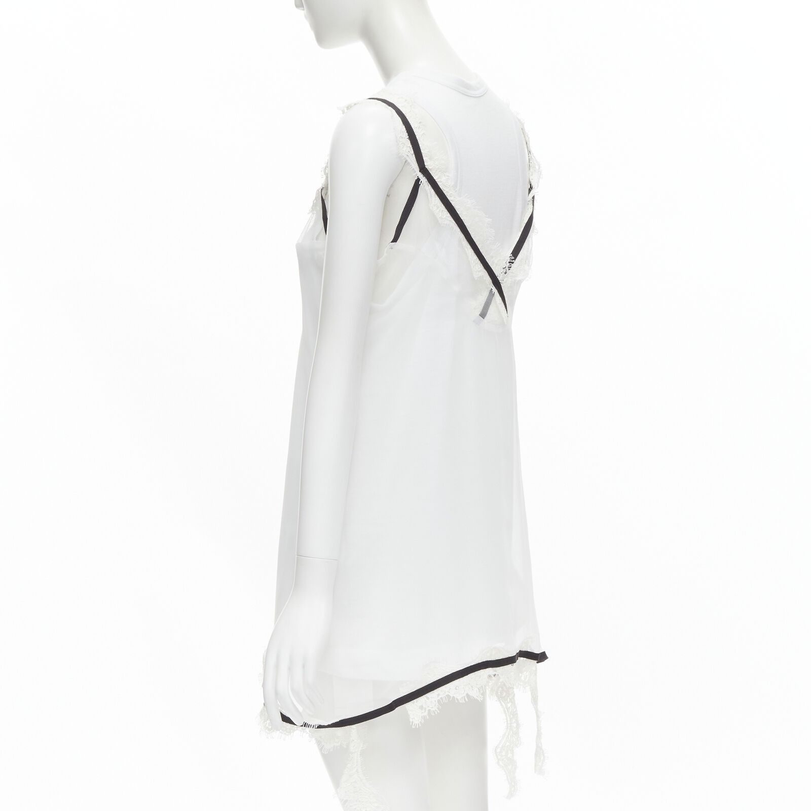 Sacai new SACAI white cotton tank layered lace trim slip dress Size M / US 6-8 / IT 42-44 - 6 Thumbnail