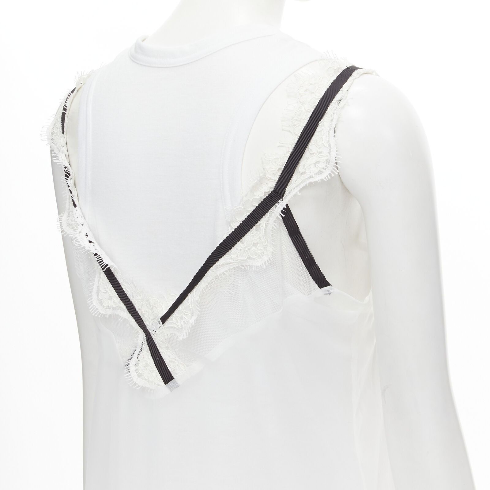 Sacai new SACAI white cotton tank layered lace trim slip dress Size M / US 6-8 / IT 42-44 - 8 Thumbnail