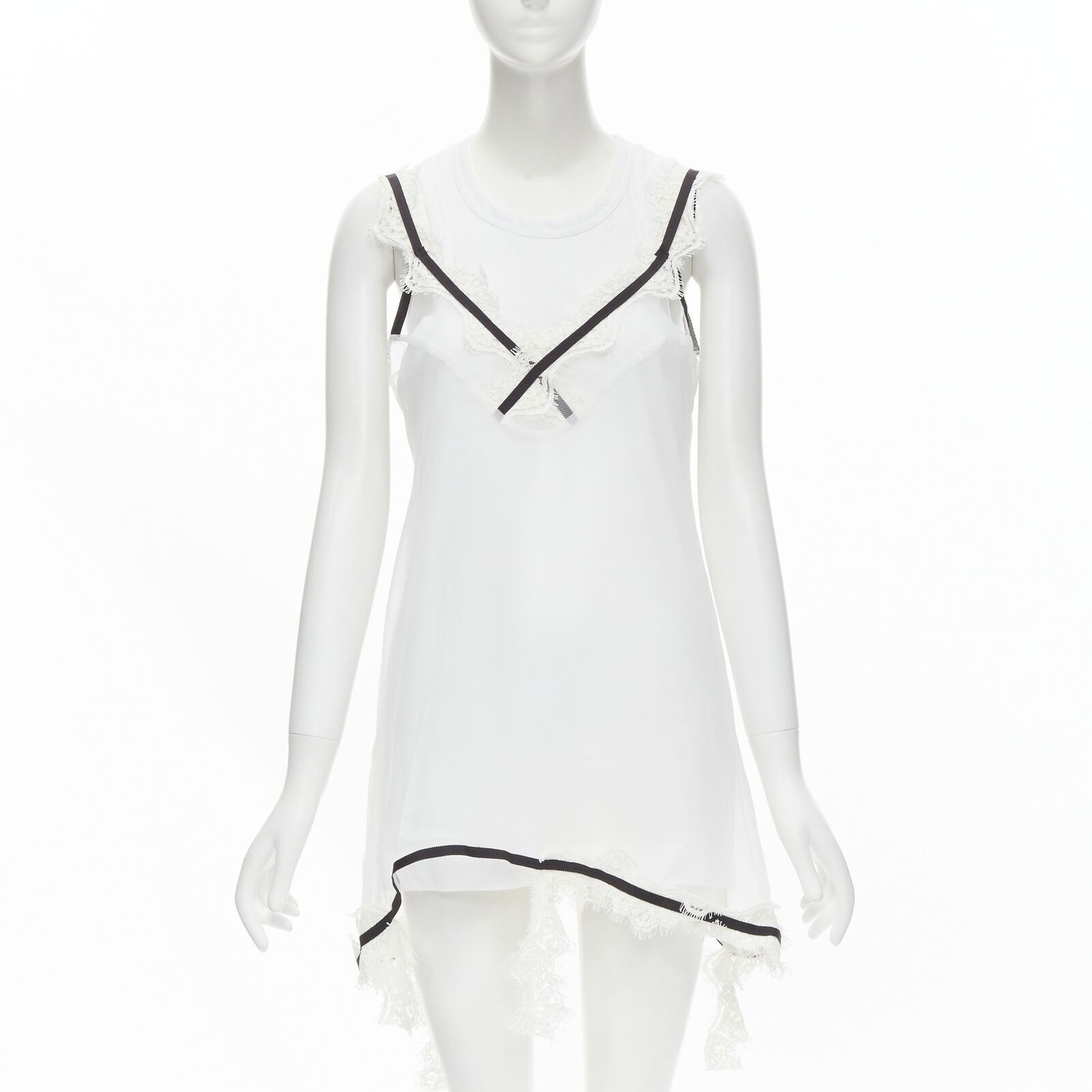 Sacai new SACAI white cotton tank layered lace trim slip dress Size M / US 6-8 / IT 42-44 - 1 Thumbnail