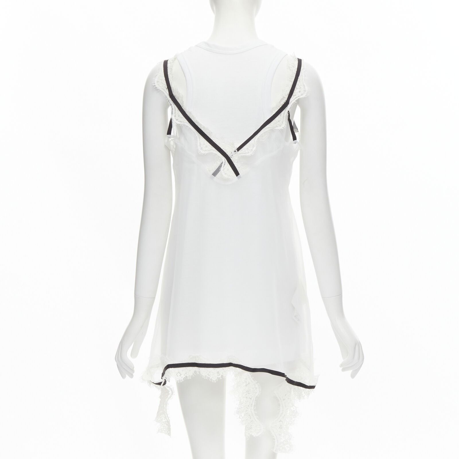 Sacai new SACAI white cotton tank layered lace trim slip dress Size M / US 6-8 / IT 42-44 - 5 Thumbnail