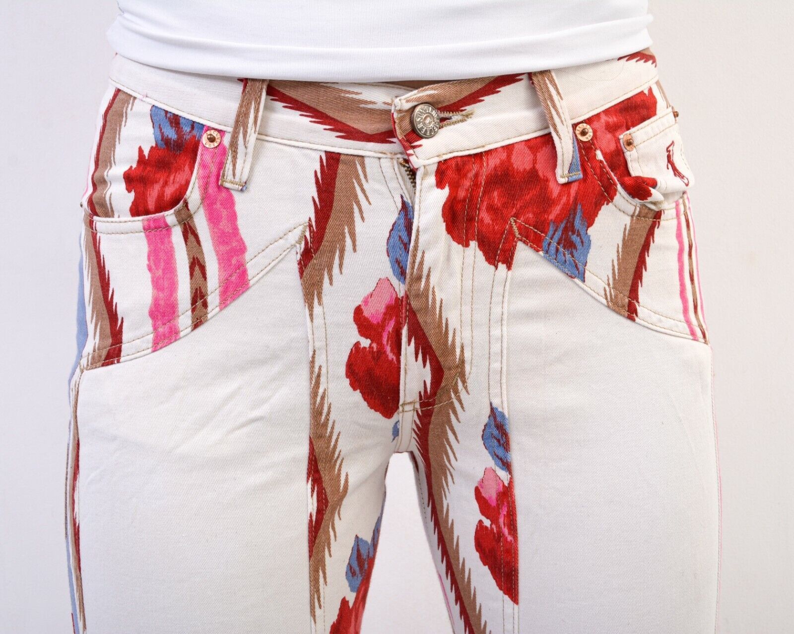 Jeckerson × Vintage Women's Jeans Denim Boho Pants Regular Fit Hippie Roses VTG Size 29" - 4 Thumbnail