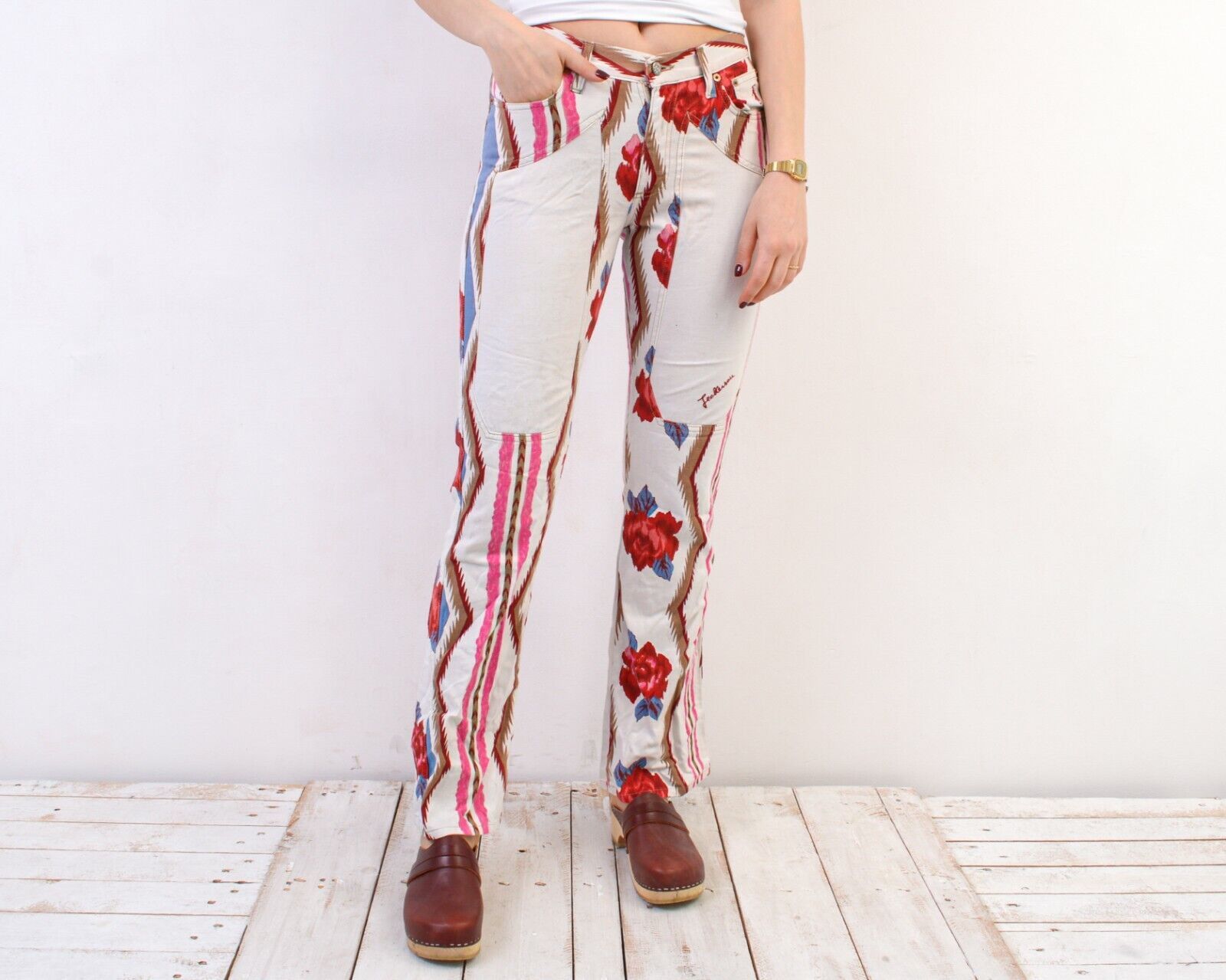 Jeckerson × Vintage Women's Jeans Denim Boho Pants Regular Fit Hippie Roses VTG Size 29" - 1 Thumbnail